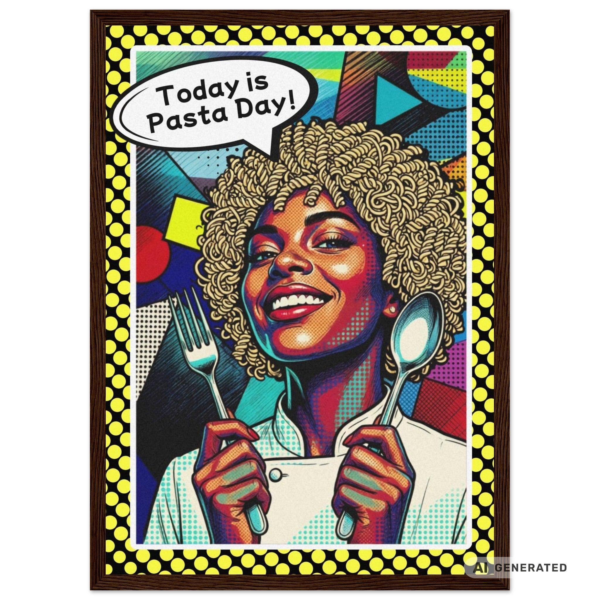 Today Is Pasta Day! – Italian Pop Art | Funny Kitchen Wall Art | Retro Comic Food Print | The Pasta Series No. 5 | Premium Semi-Glossy Paper Wooden Framed Poster - Sunbeamstore