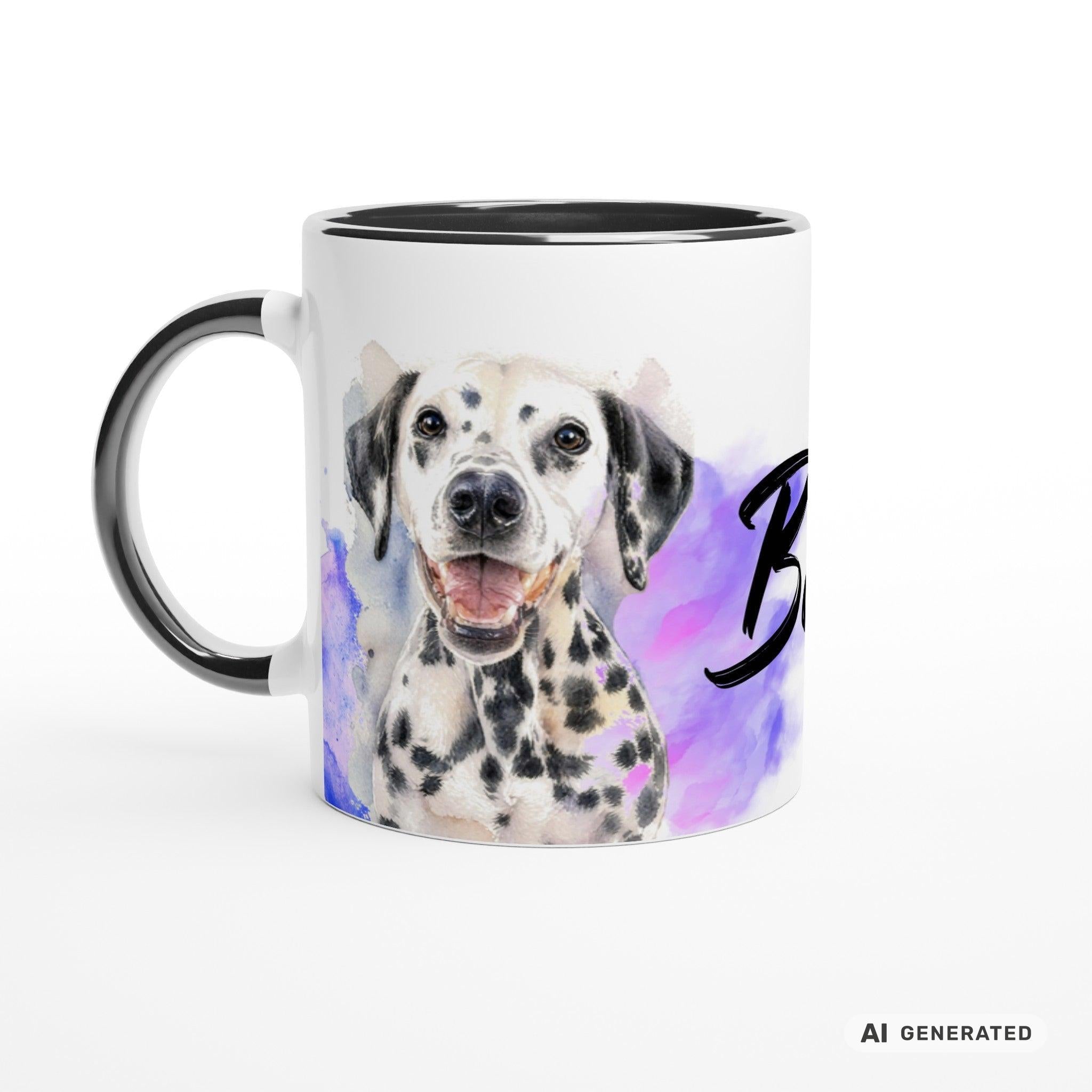 Personalisierte Dalmatiner Tasse 11oz – Aquarell Hundemotiv mit Namen | Geschenk für Dalmatiner Besitzer | Keramiktasse mit Farbwahl - Sunbeamstore