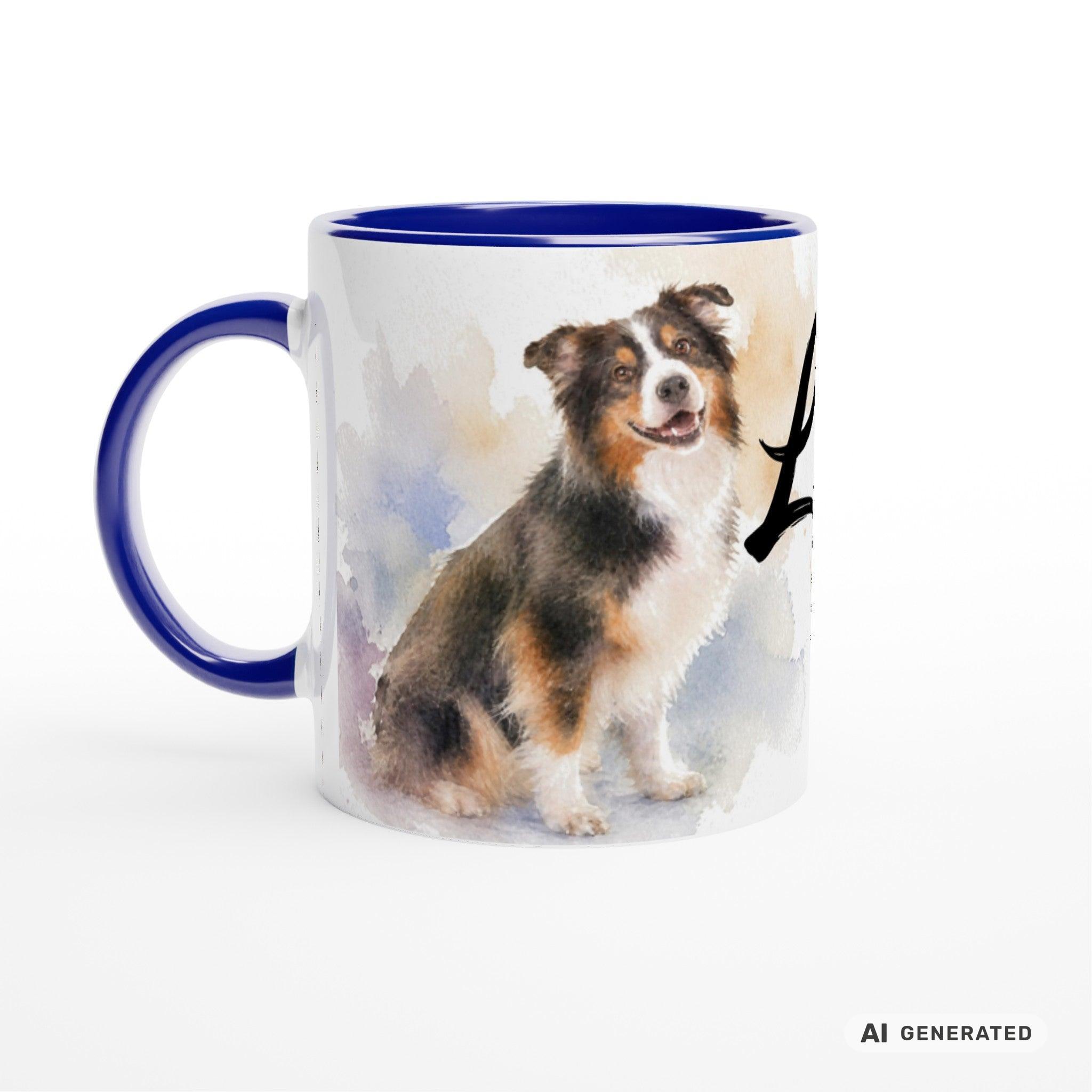 Personalisierte Australian Shepherd Tasse 11oz – Aquarell Hundemotiv mit Namen | Geschenk für Australian Shepherd Besitzer | Keramiktasse mit Farbwahl - Sunbeamstore