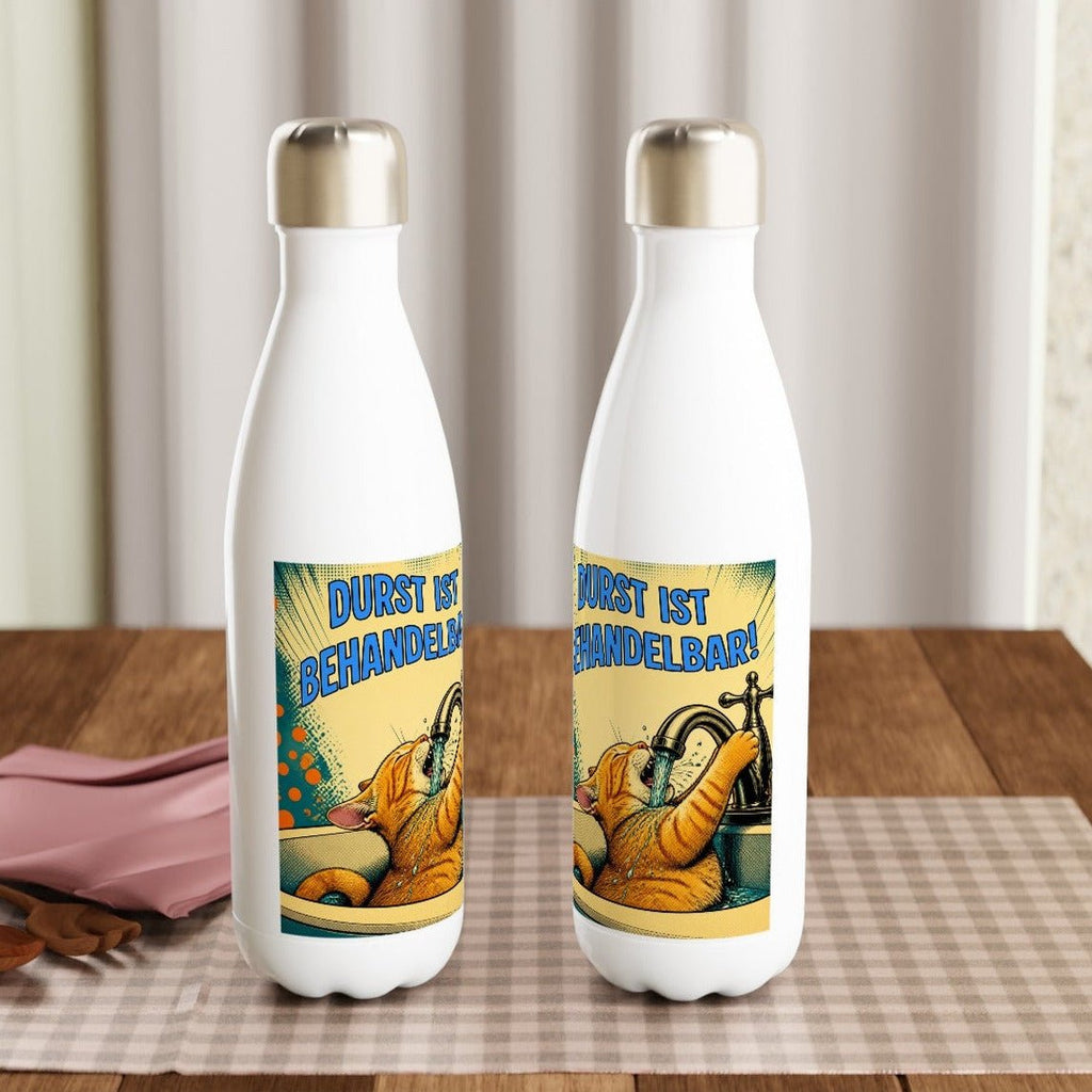 💧🐱 Katzen Trinkflasche "Durst ist behandelbar!" | Edelstahl Isolierflasche 500 ml | Lustiges Geschenk für Katzenfans - Sunbeamstore