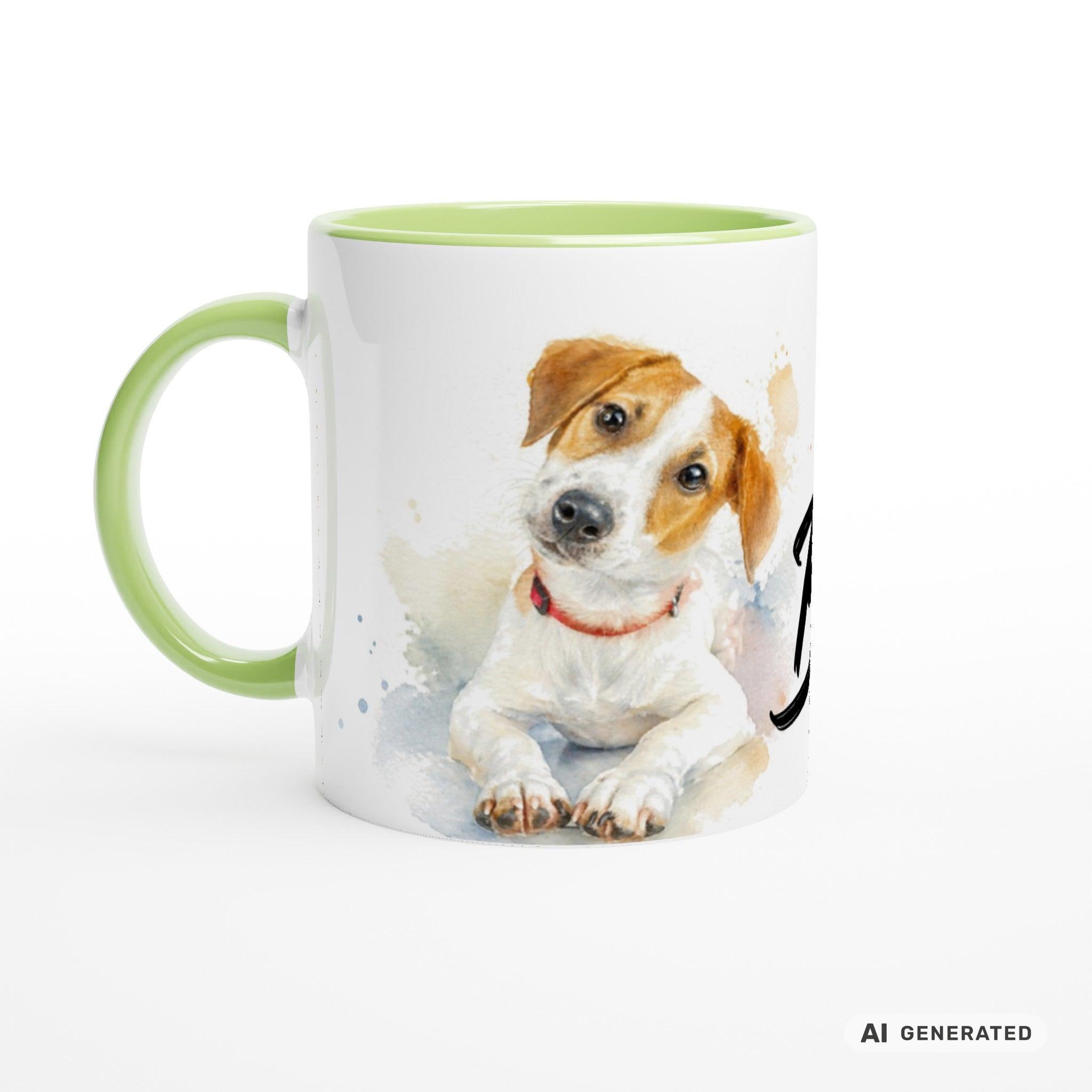 Personalisierte Jack Russell Terrier Tasse 11oz – Aquarell Hundemotiv mit Namen | Geschenk für Jack Russell Terrier Besitzer | Keramiktasse mit Farbwahl - Sunbeamstore