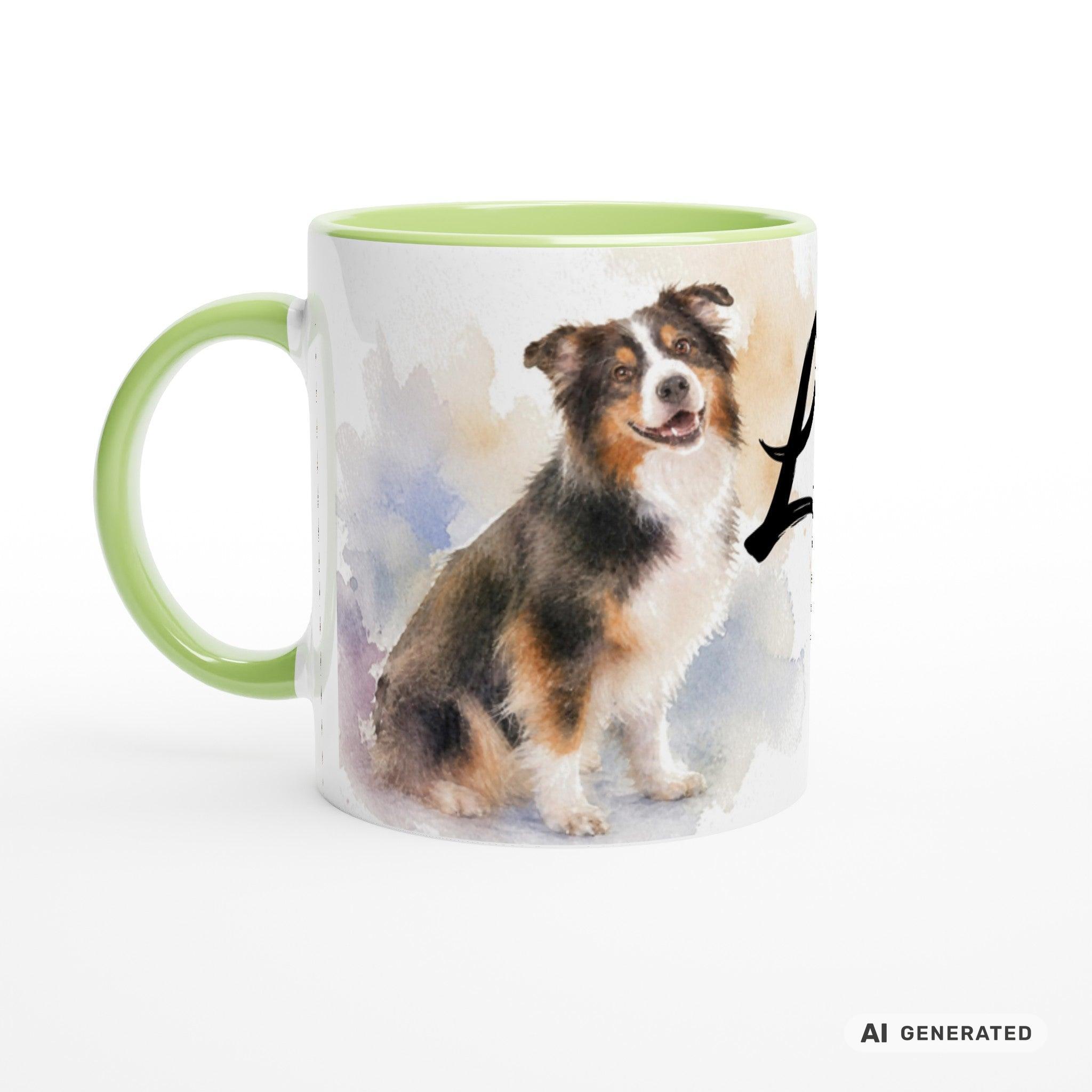Personalisierte Australian Shepherd Tasse 11oz – Aquarell Hundemotiv mit Namen | Geschenk für Australian Shepherd Besitzer | Keramiktasse mit Farbwahl - Sunbeamstore