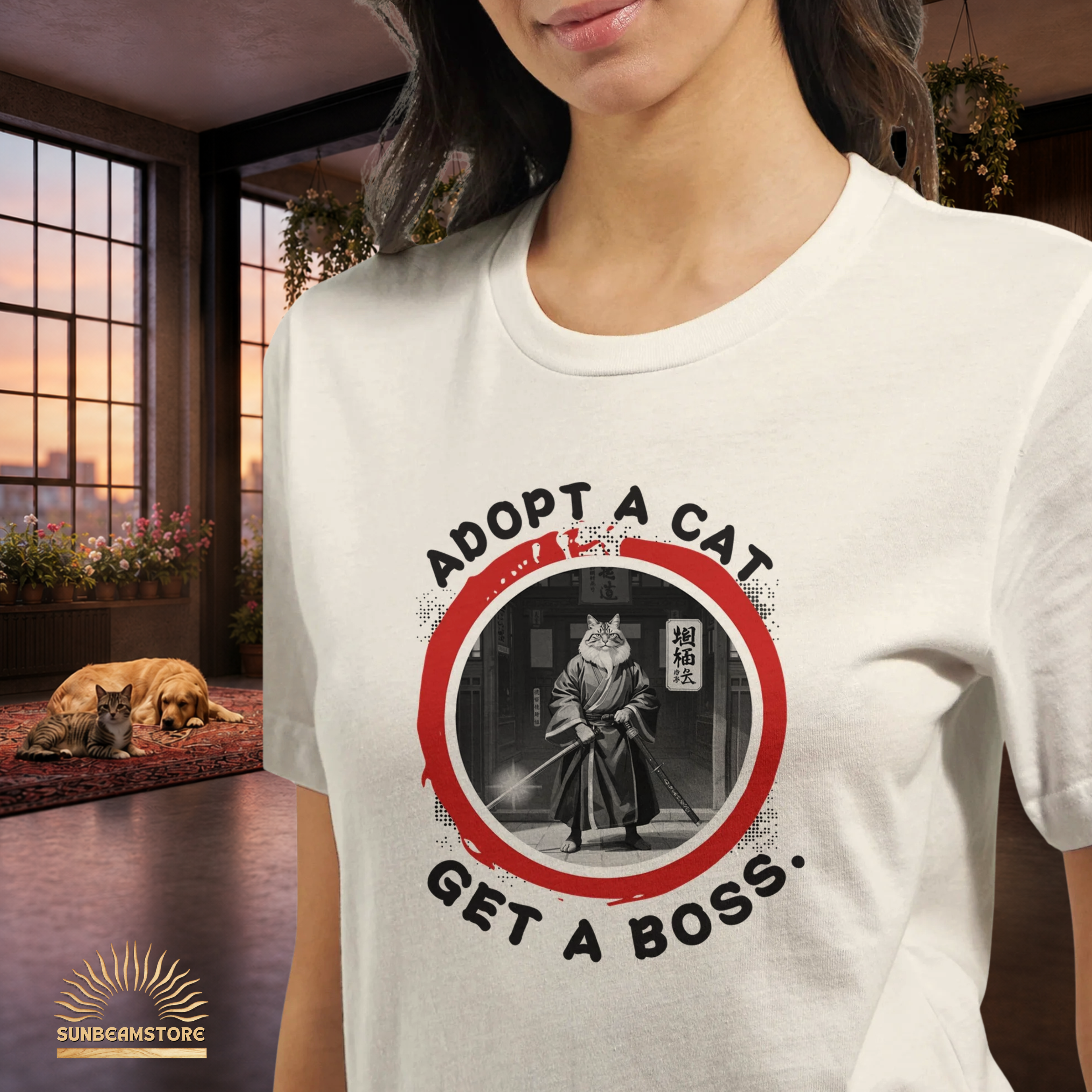 Adopt a Cat Get a Boss T-Shirt – Lustiges Katzen Shirt, Tierheim Katze, Adopt Don’t Shop, Katzenliebhaber Geschenk, Streetwear Design