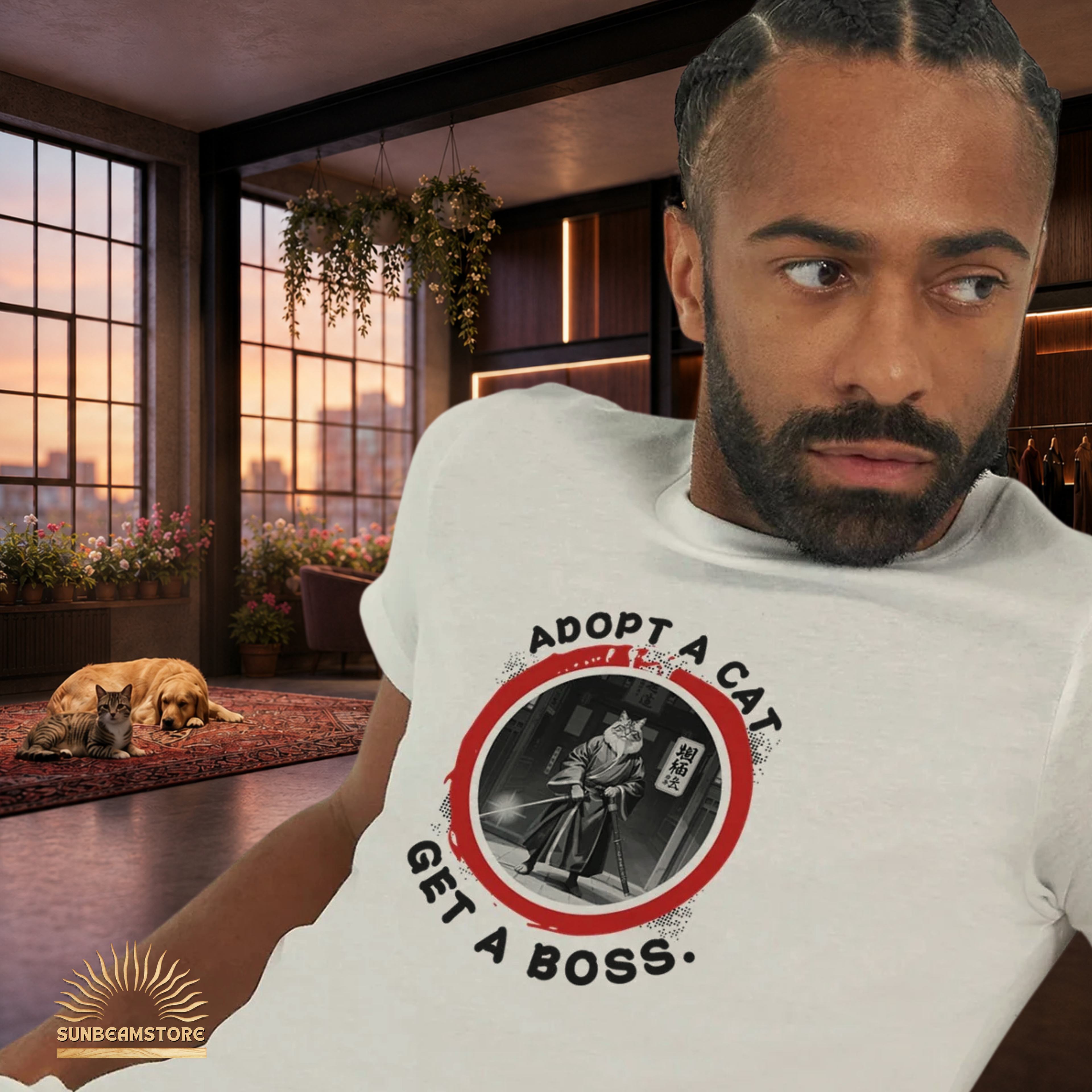 Adopt a Cat Get a Boss T-Shirt – Lustiges Katzen Shirt, Tierheim Katze, Adopt Don’t Shop, Katzenliebhaber Geschenk, Streetwear Design