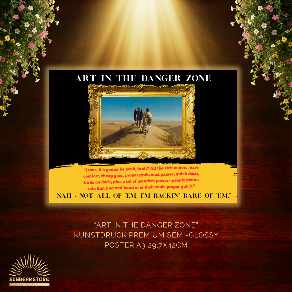 Art in the Danger Zone Poster – surreale Kunst mit Humor | moderne Wandkunst Statement | Concept Art Print  A3 29,7x42cm
