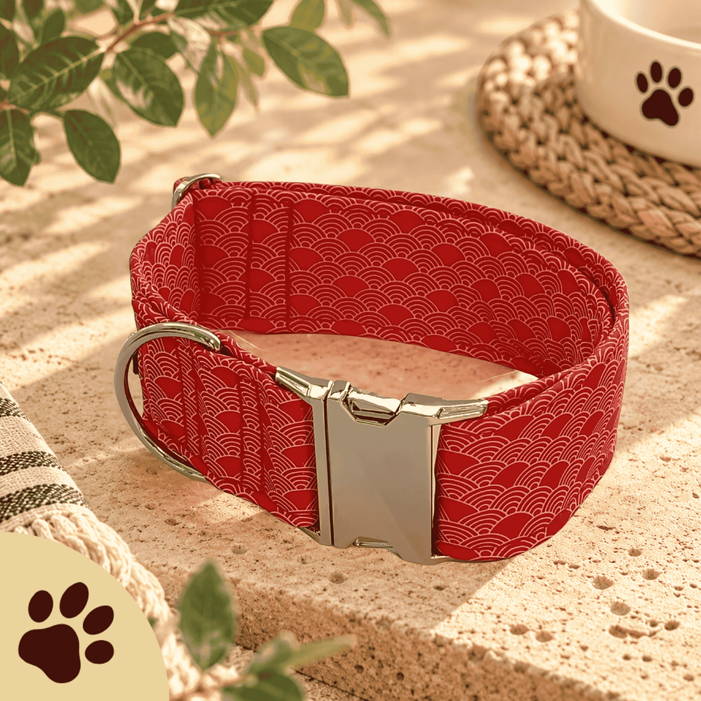 AKITA – Design-Hundehalsband mit japanischem Wellenmuster & Metallverschluss - Sunbeamstore