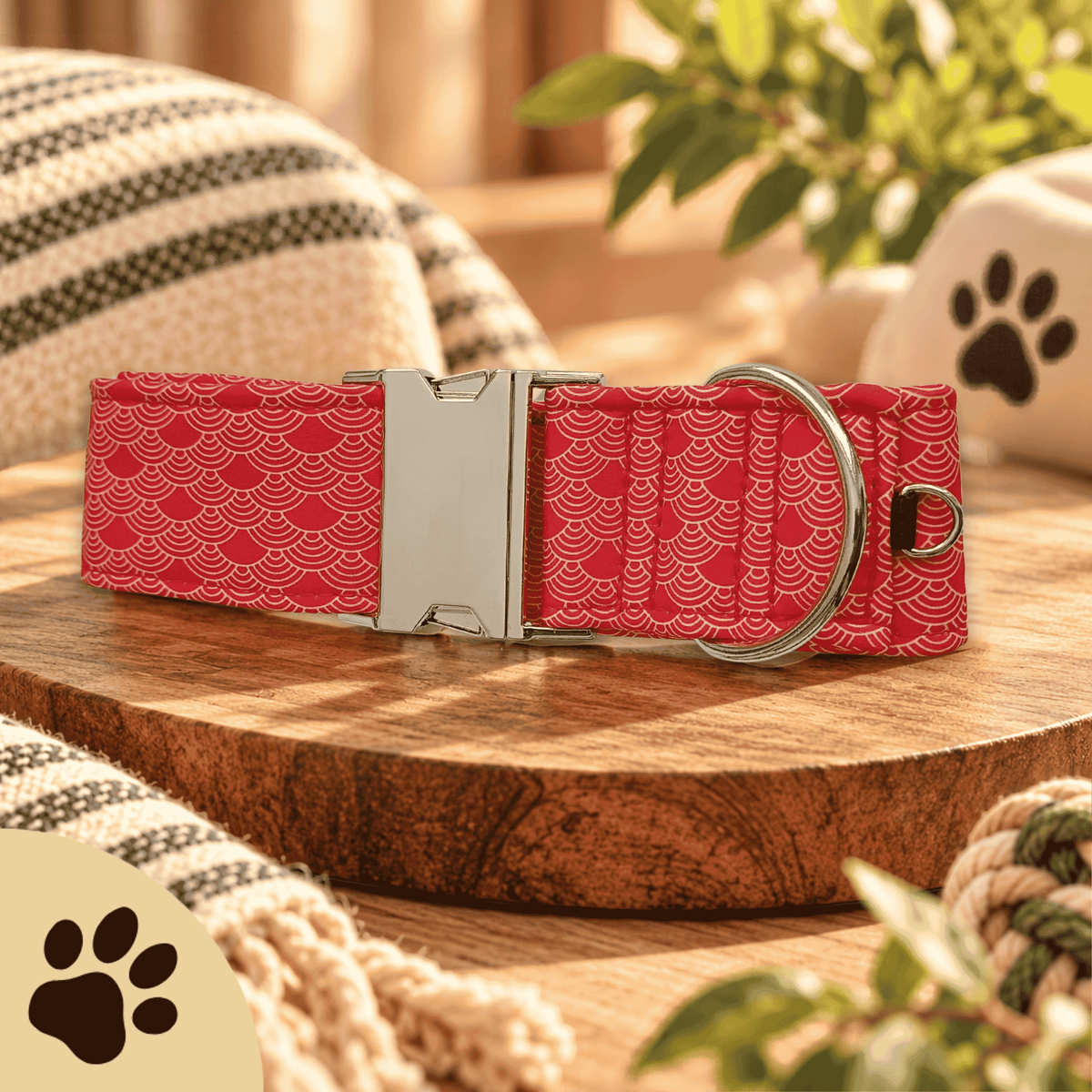 AKITA – Design-Hundehalsband mit japanischem Wellenmuster & Metallverschluss - Sunbeamstore