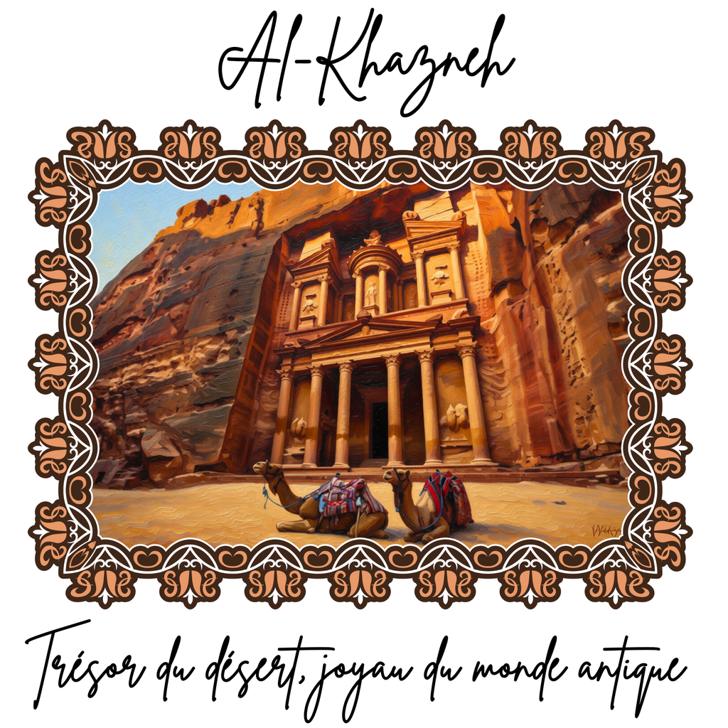 Stofftasche Wüste – Al-Khazneh Petra Design, Jutebeutel mit Kamelen, Reise Tote Bag, orientalische Kunst