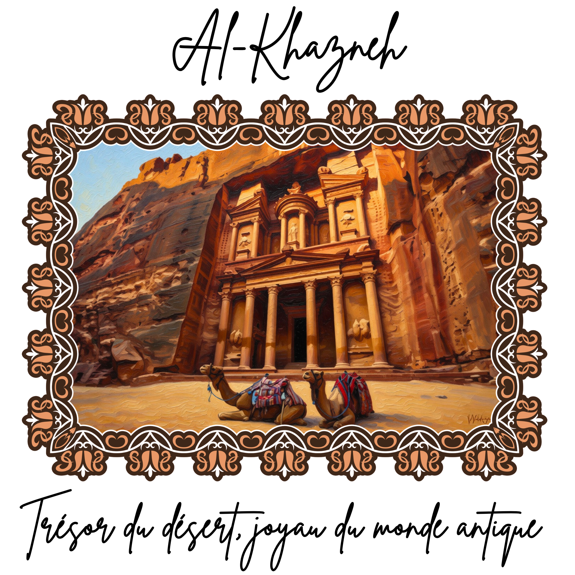 Stofftasche Wüste – Al-Khazneh Petra Design, Jutebeutel mit Kamelen, Reise Tote Bag, orientalische Kunst