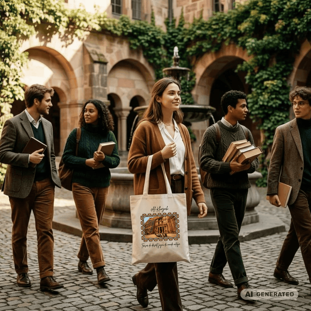 Stofftasche Wüste – Al-Khazneh Petra Design, Jutebeutel mit Kamelen, Reise Tote Bag, orientalische Kunst - Sunbeamstore
