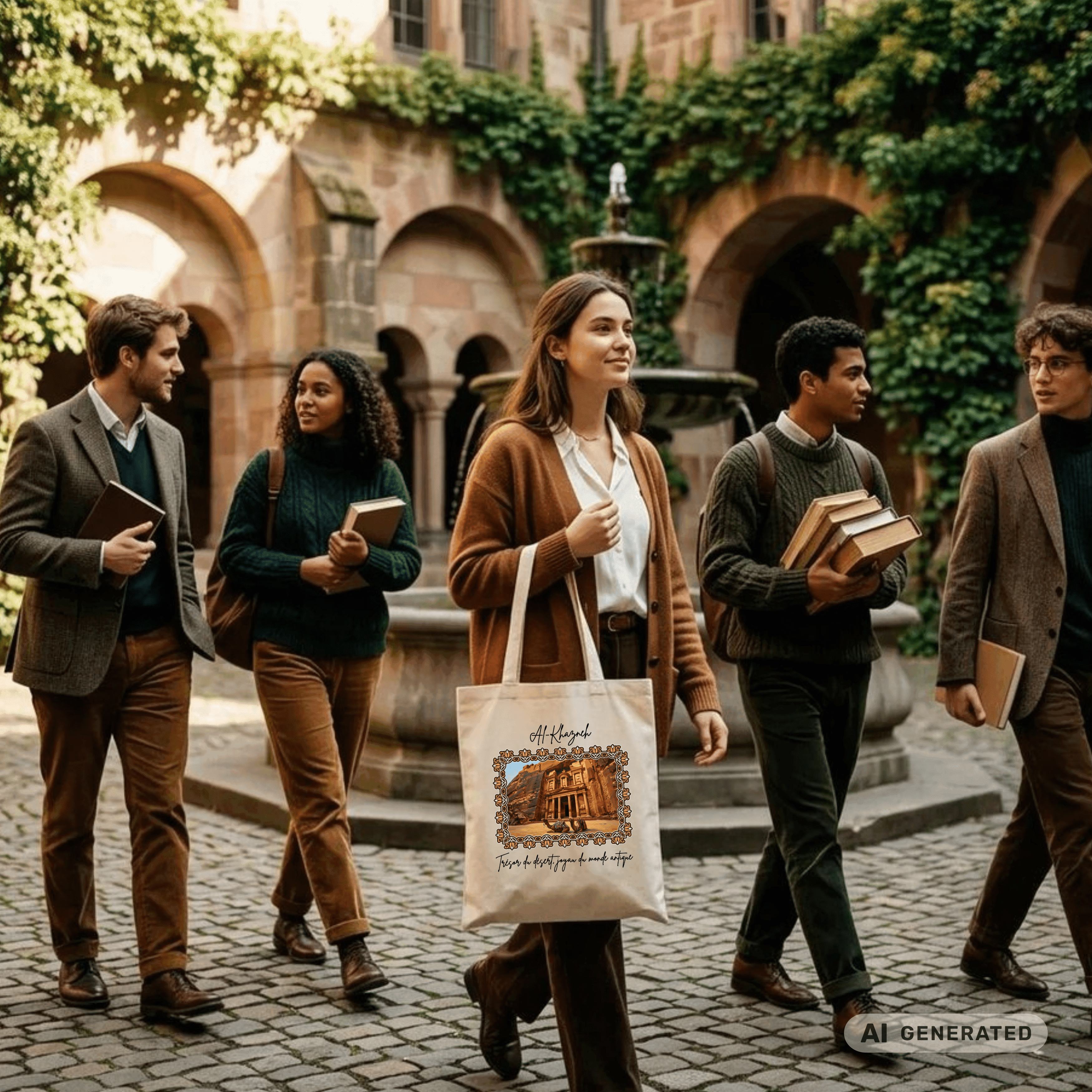 Stofftasche Wüste – Al-Khazneh Petra Design, Jutebeutel mit Kamelen, Reise Tote Bag, orientalische Kunst - Sunbeamstore