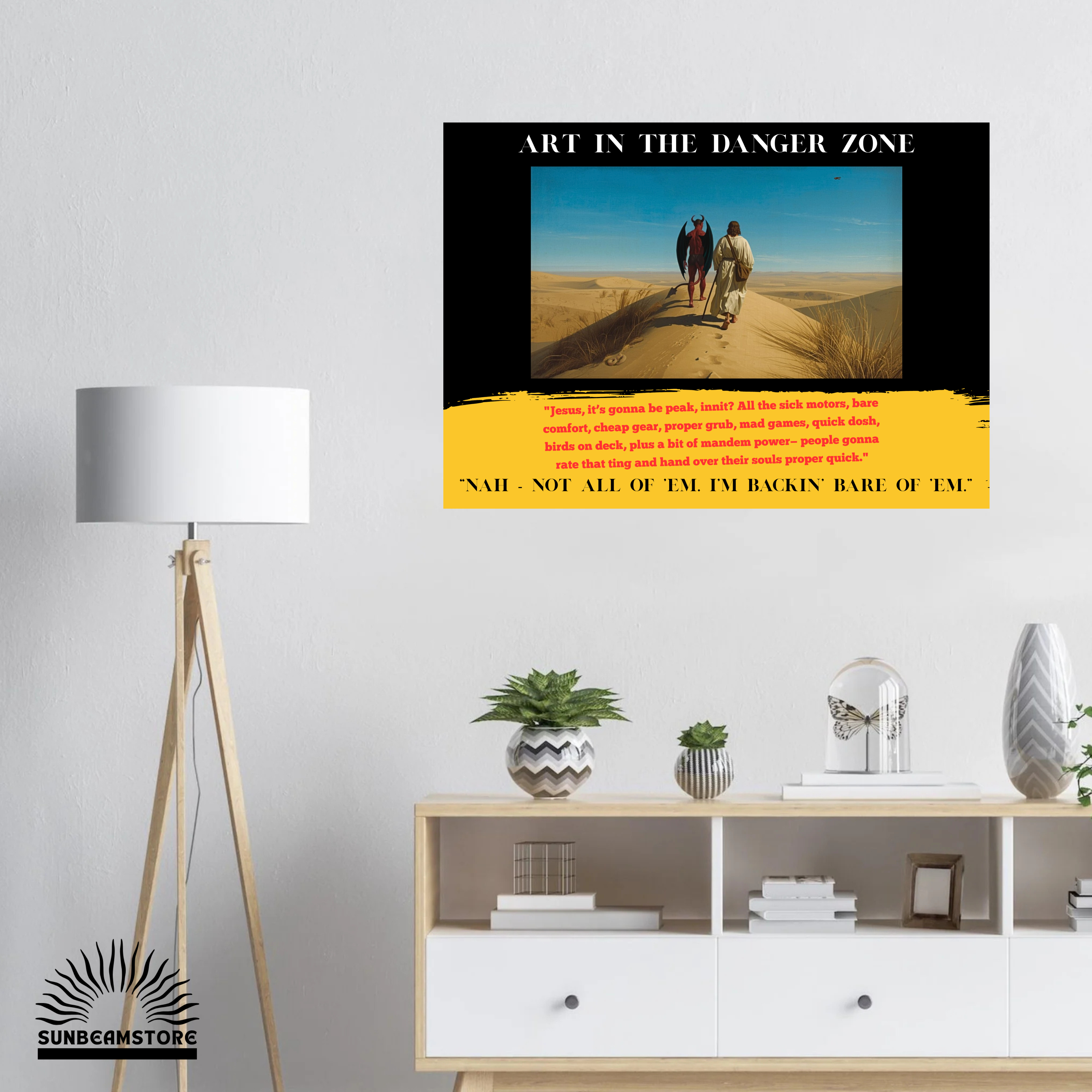 Art in the Danger Zone Poster – surreale Kunst mit Humor | moderne Wandkunst Statement | Concept Art Print