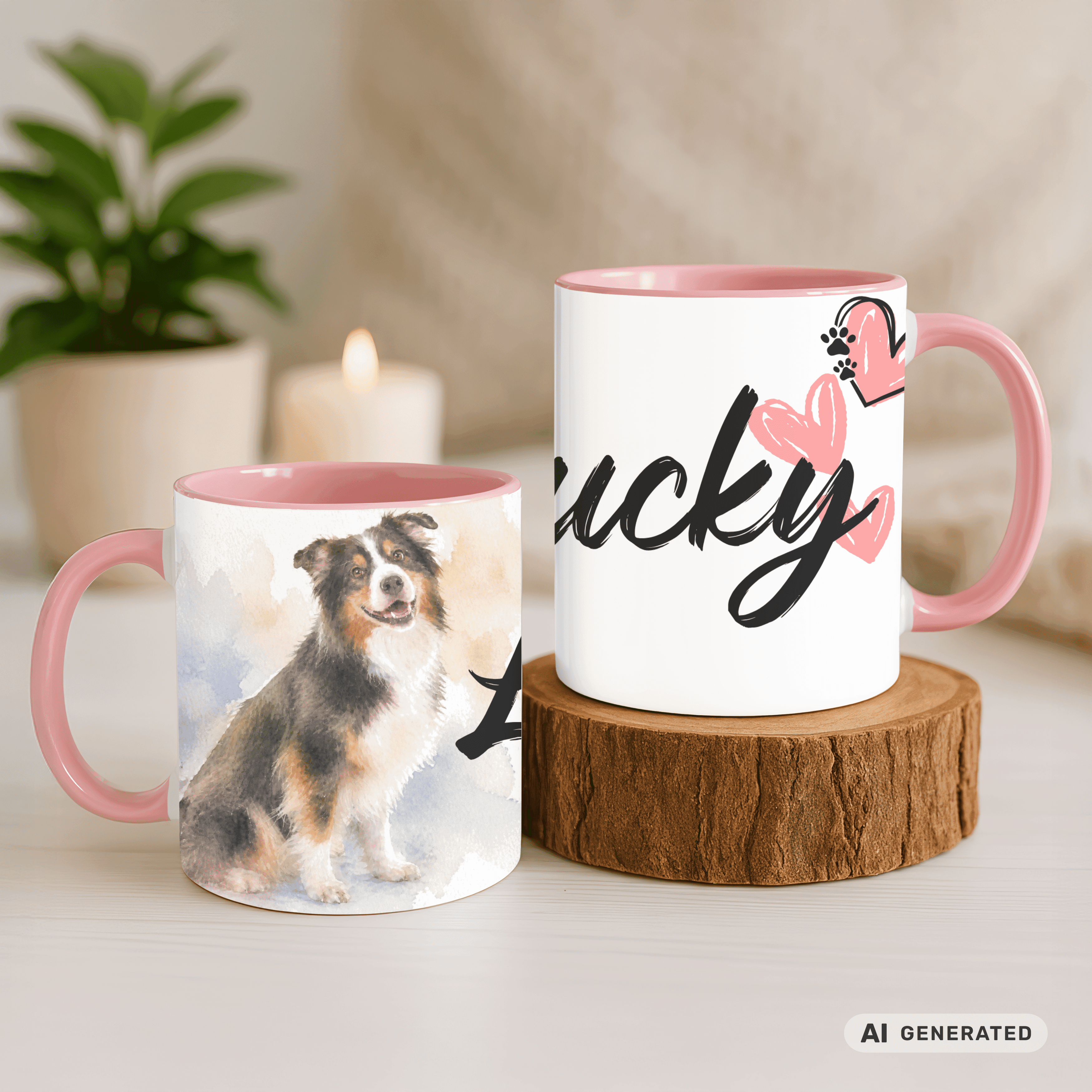 Personalisierte Australian Shepherd Tasse 11oz – Aquarell Hundemotiv mit Namen | Geschenk für Australian Shepherd Besitzer | Keramiktasse mit Farbwahl - Sunbeamstore