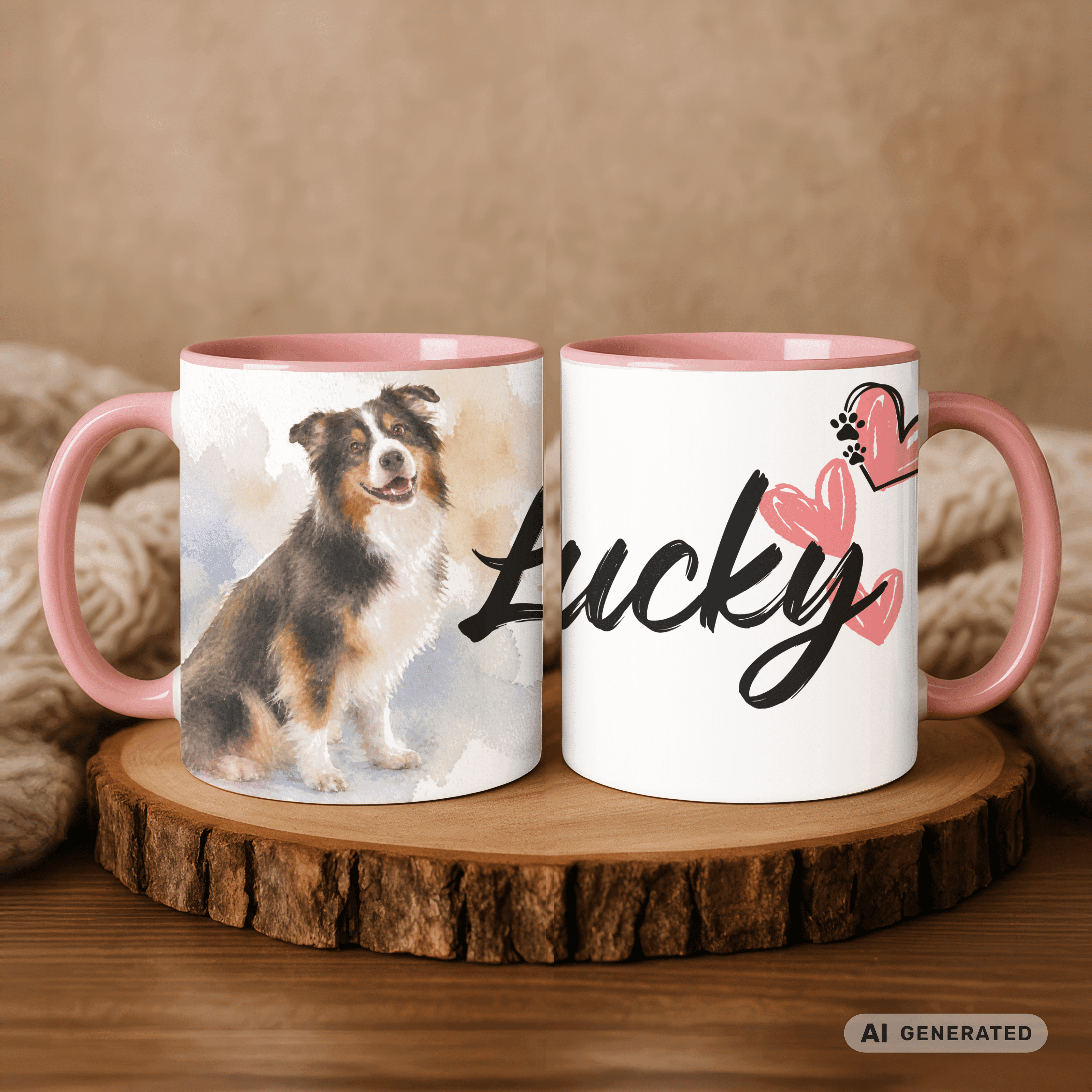 Personalisierte Australian Shepherd Tasse 11oz – Aquarell Hundemotiv mit Namen | Geschenk für Australian Shepherd Besitzer | Keramiktasse mit Farbwahl - Sunbeamstore