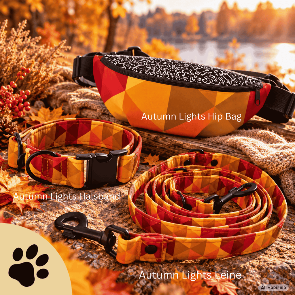 Autumn Lights – Design-Hundeleine mit geometrischem Herbstmuster & Metallbeschlägen - Sunbeamstore