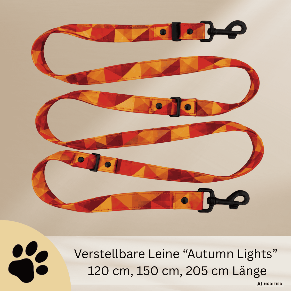 Autumn Lights – Design-Hundeleine mit geometrischem Herbstmuster & Metallbeschlägen - Sunbeamstore