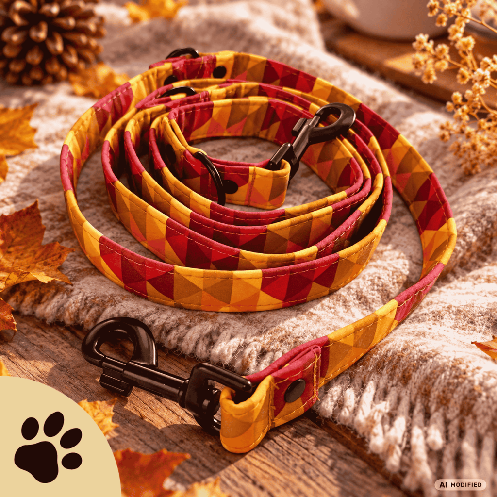 Autumn Lights – Design-Hundeleine mit geometrischem Herbstmuster & Metallbeschlägen - Sunbeamstore