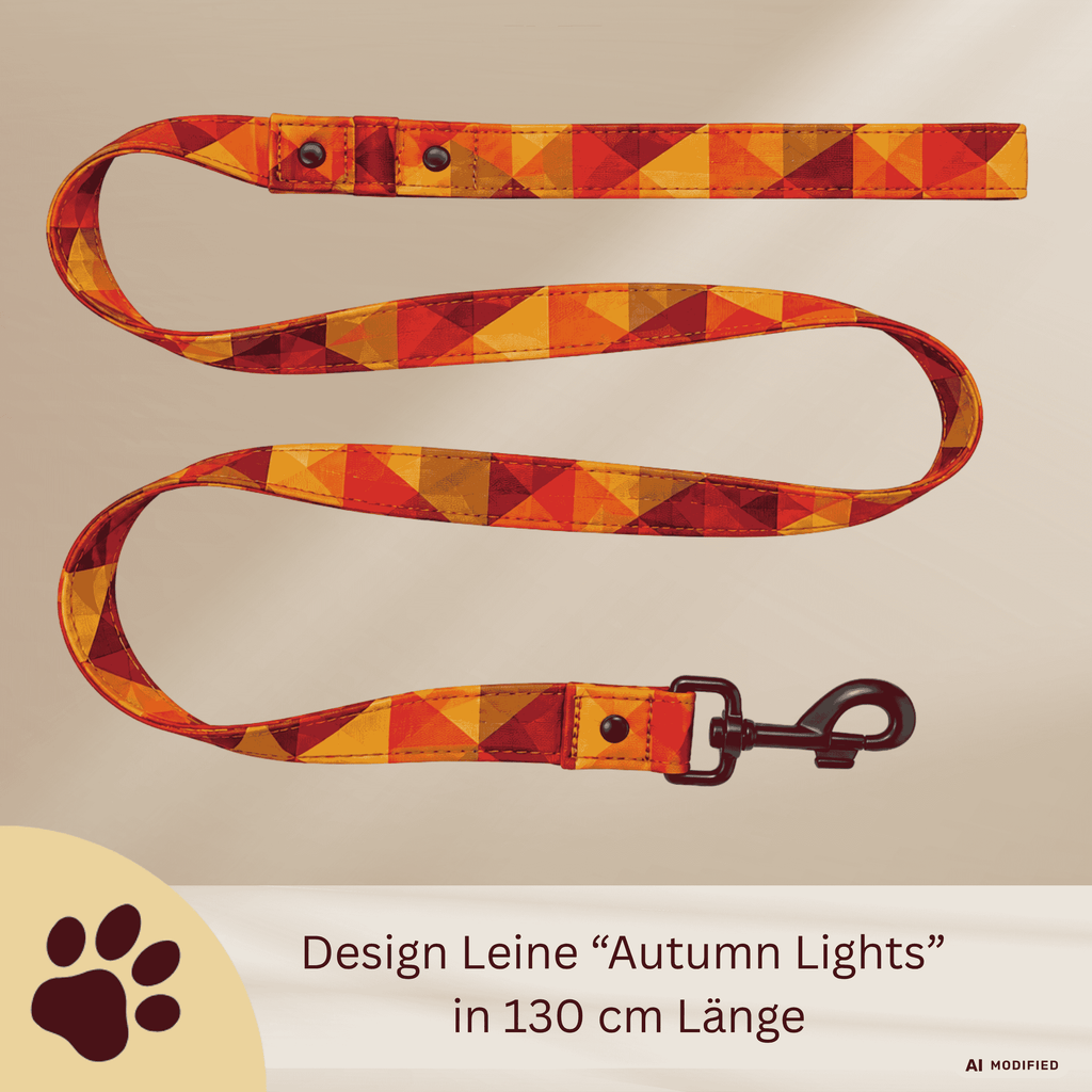 Autumn Lights – Design-Hundeleine mit geometrischem Herbstmuster & Metallbeschlägen - Sunbeamstore
