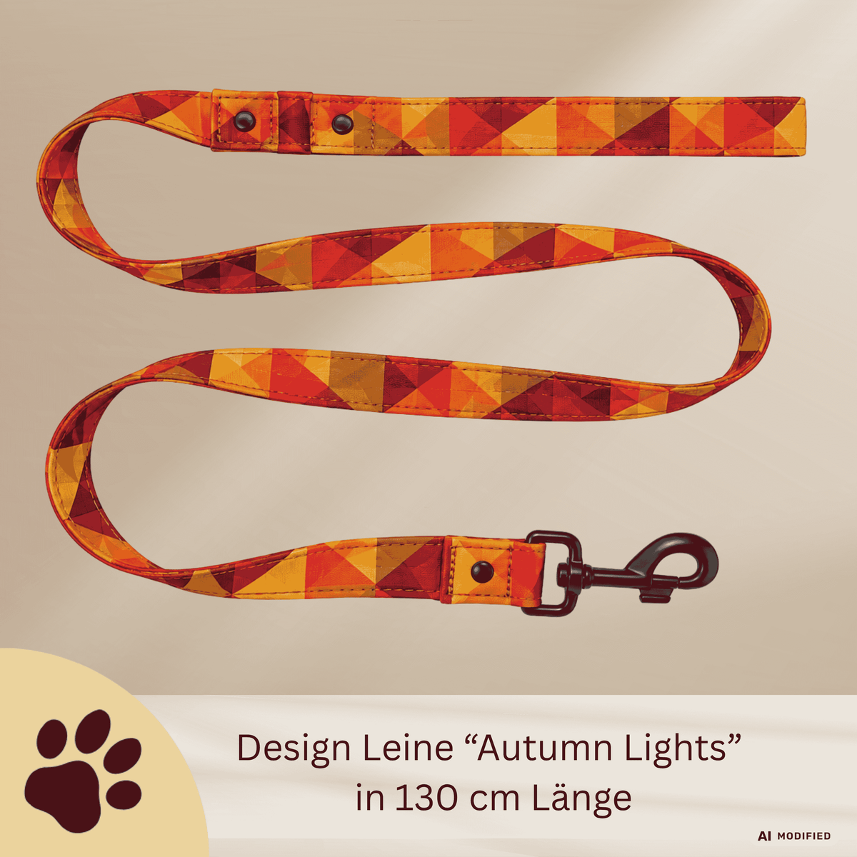 Autumn Lights – Design-Hundeleine mit geometrischem Herbstmuster & Metallbeschlägen - Sunbeamstore