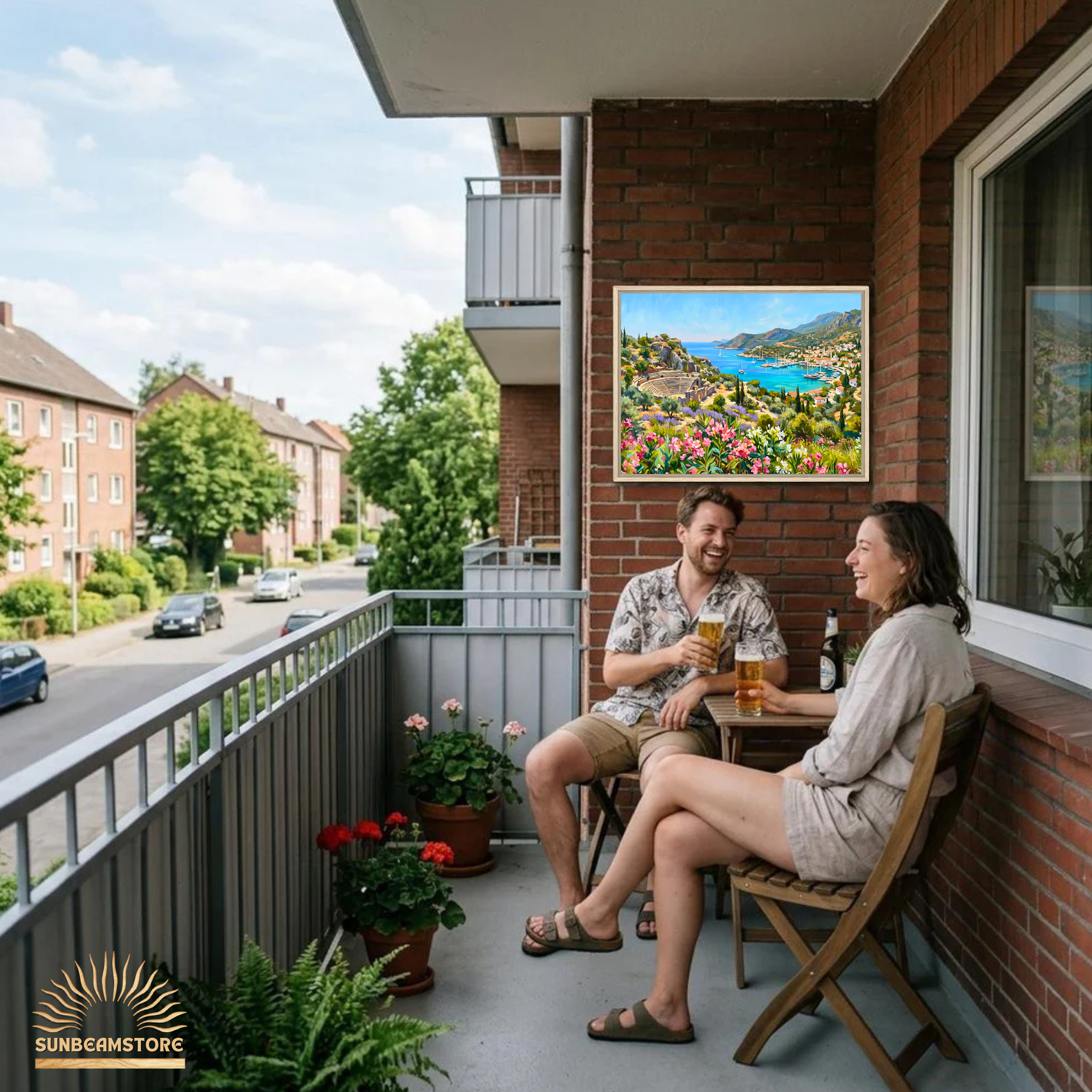 Traumküsten Serie Part III – Mediterrane Küstenlandschaft auf Leinwand | Holzrahmen Wandbild für Balkon & Terrasse | Urlaubsfeeling für Zuhause