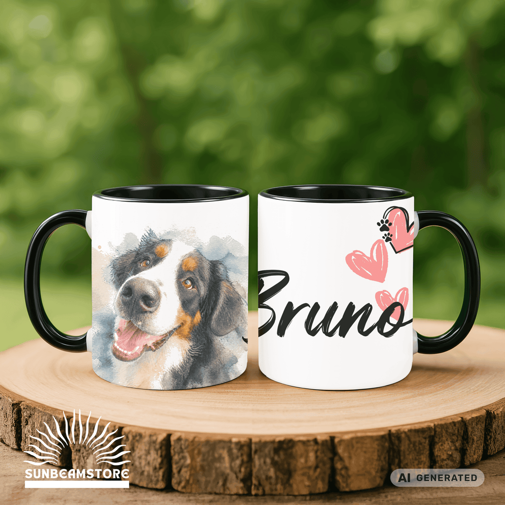 Personalisierte Berner Sennenhund Tasse 11oz – Aquarell Hundemotiv mit Namen | Geschenk für Berner Sennenhund Besitzer | Keramiktasse mit Farbwahl - Sunbeamstore