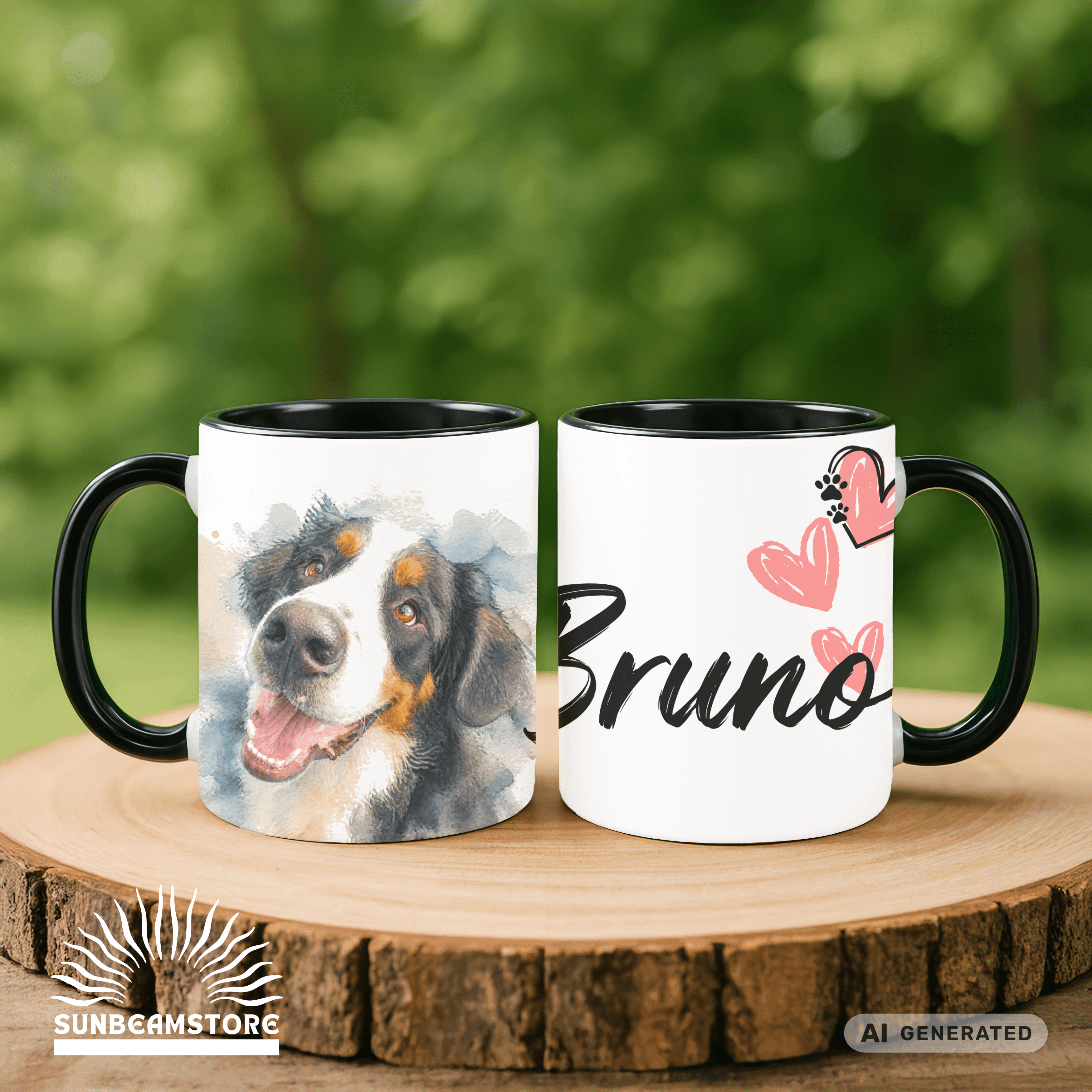 Personalisierte Berner Sennenhund Tasse 11oz – Aquarell Hundemotiv mit Namen | Geschenk für Berner Sennenhund Besitzer | Keramiktasse mit Farbwahl - Sunbeamstore