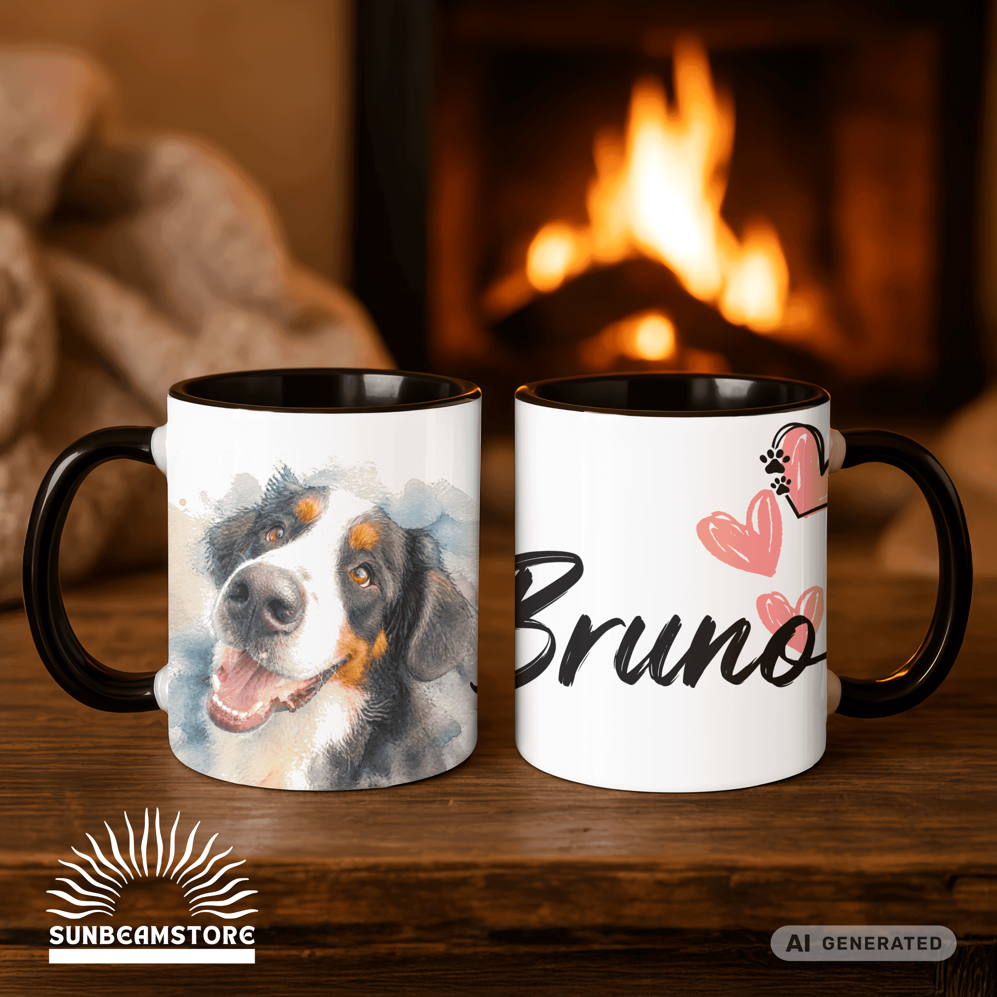 Personalisierte Berner Sennenhund Tasse 11oz – Aquarell Hundemotiv mit Namen | Geschenk für Berner Sennenhund Besitzer | Keramiktasse mit Farbwahl - Sunbeamstore