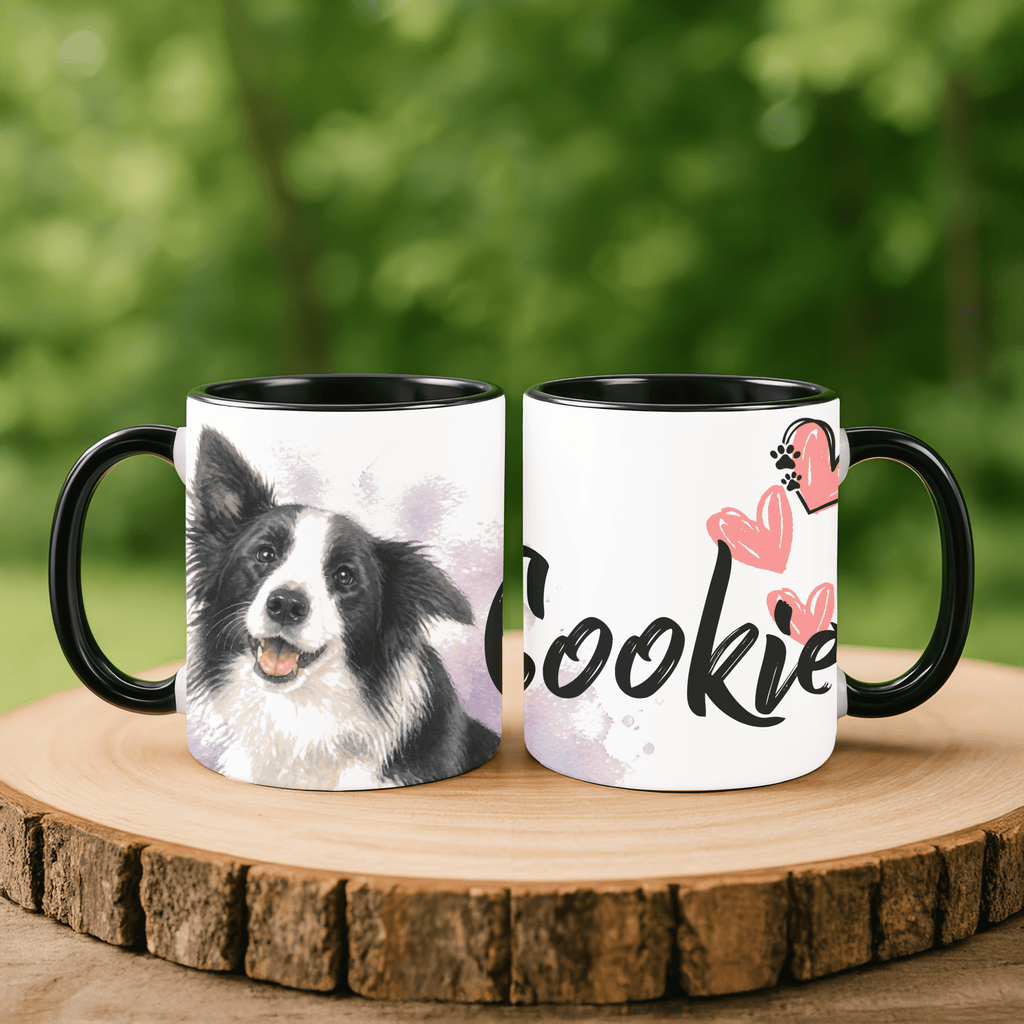 Personalisierte Border Collie Tasse 11oz – Aquarell Hundemotiv mit Namen | Geschenk für Border Collie Besitzer | Keramiktasse mit Farbwahl - Sunbeamstore