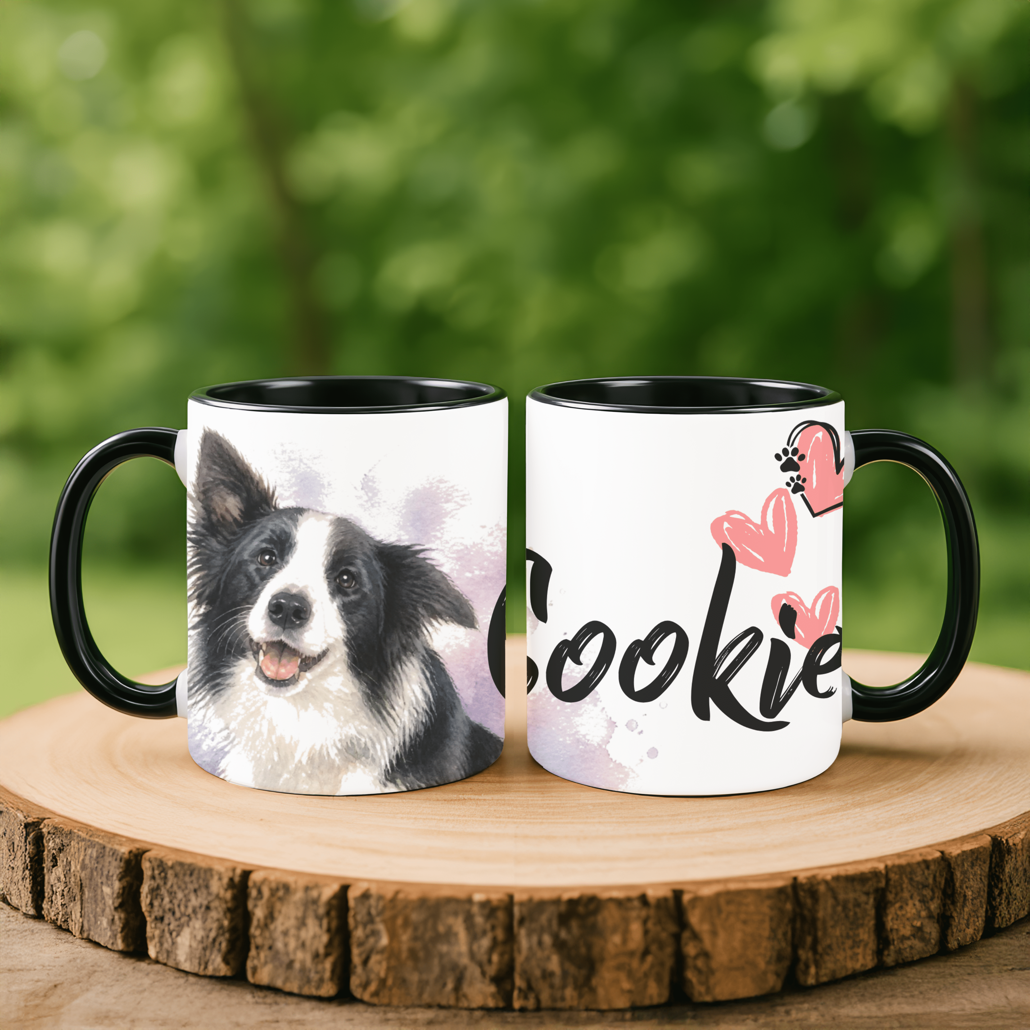 Personalisierte Border Collie Tasse 11oz – Aquarell Hundemotiv mit Namen | Geschenk für Border Collie Besitzer | Keramiktasse mit Farbwahl - Sunbeamstore