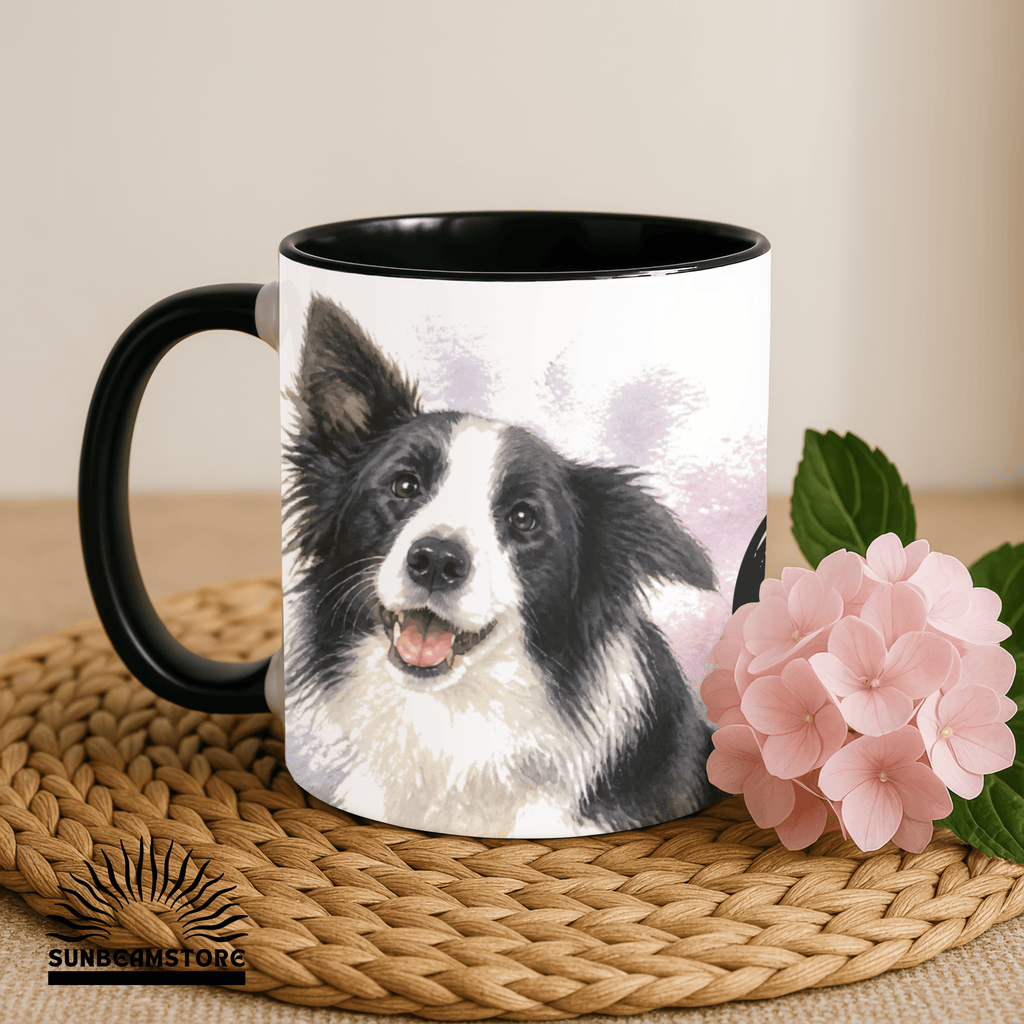 Personalisierte Border Collie Tasse 11oz – Aquarell Hundemotiv mit Namen | Geschenk für Border Collie Besitzer | Keramiktasse mit Farbwahl - Sunbeamstore