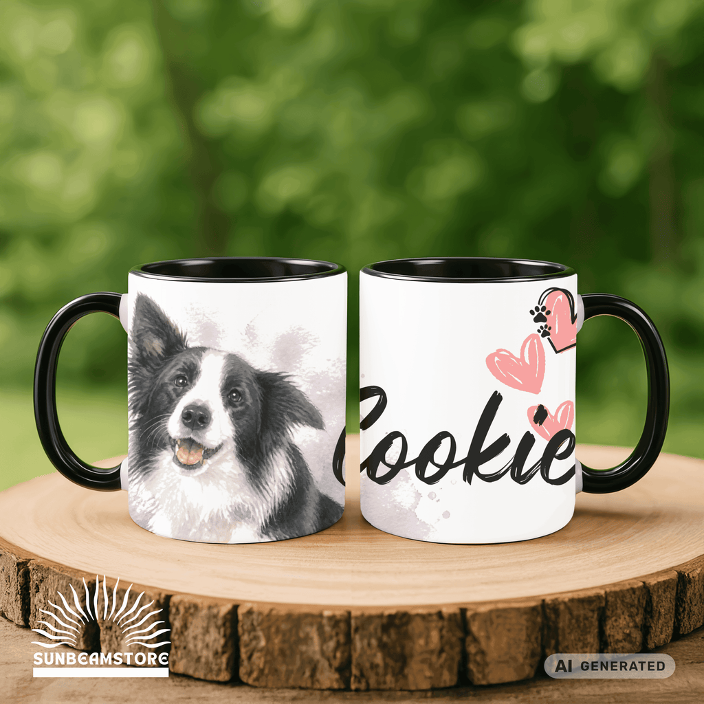 Personalisierte Border Collie Tasse 11oz – Aquarell Hundemotiv mit Namen | Geschenk für Border Collie Besitzer | Keramiktasse mit Farbwahl - Sunbeamstore