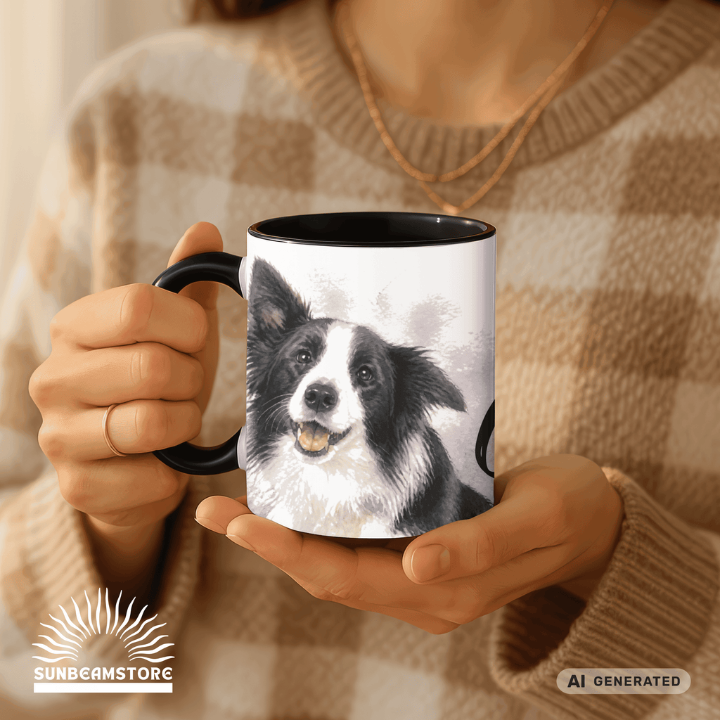 Personalisierte Border Collie Tasse 11oz – Aquarell Hundemotiv mit Namen | Geschenk für Border Collie Besitzer | Keramiktasse mit Farbwahl - Sunbeamstore