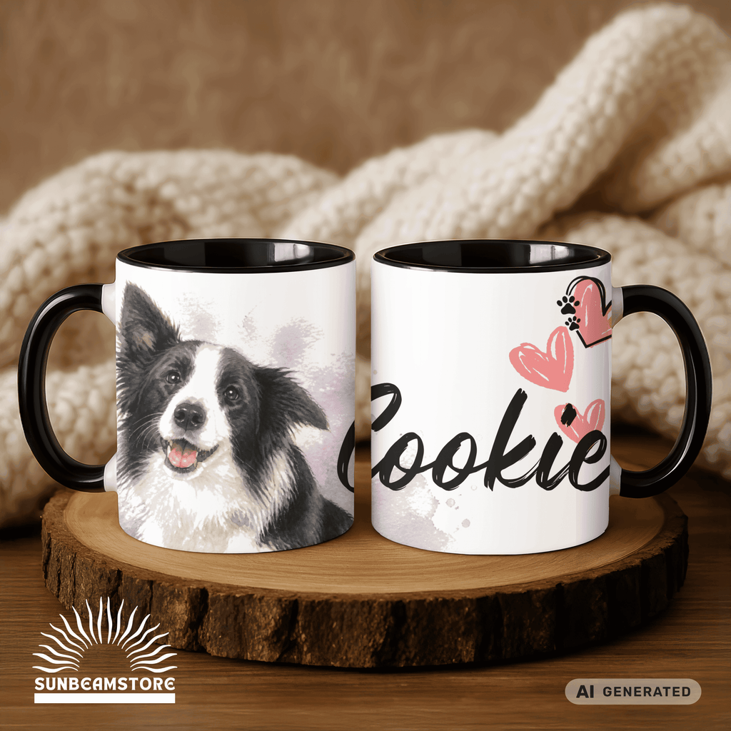 Personalisierte Border Collie Tasse 11oz – Aquarell Hundemotiv mit Namen | Geschenk für Border Collie Besitzer | Keramiktasse mit Farbwahl - Sunbeamstore