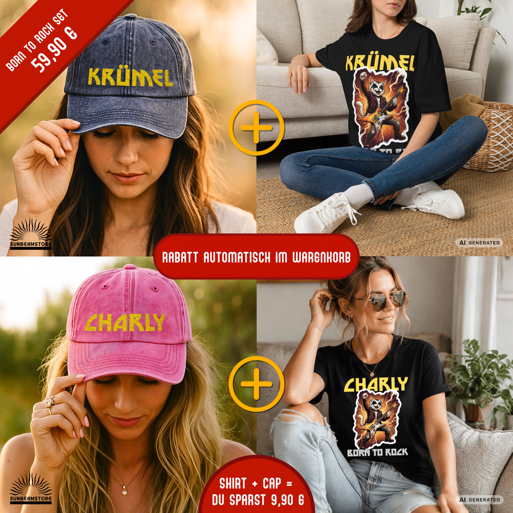 Vintage Dad Cap personalisiert – Katzenname in Gold gestickt | Sunbeamstore - Sunbeamstore