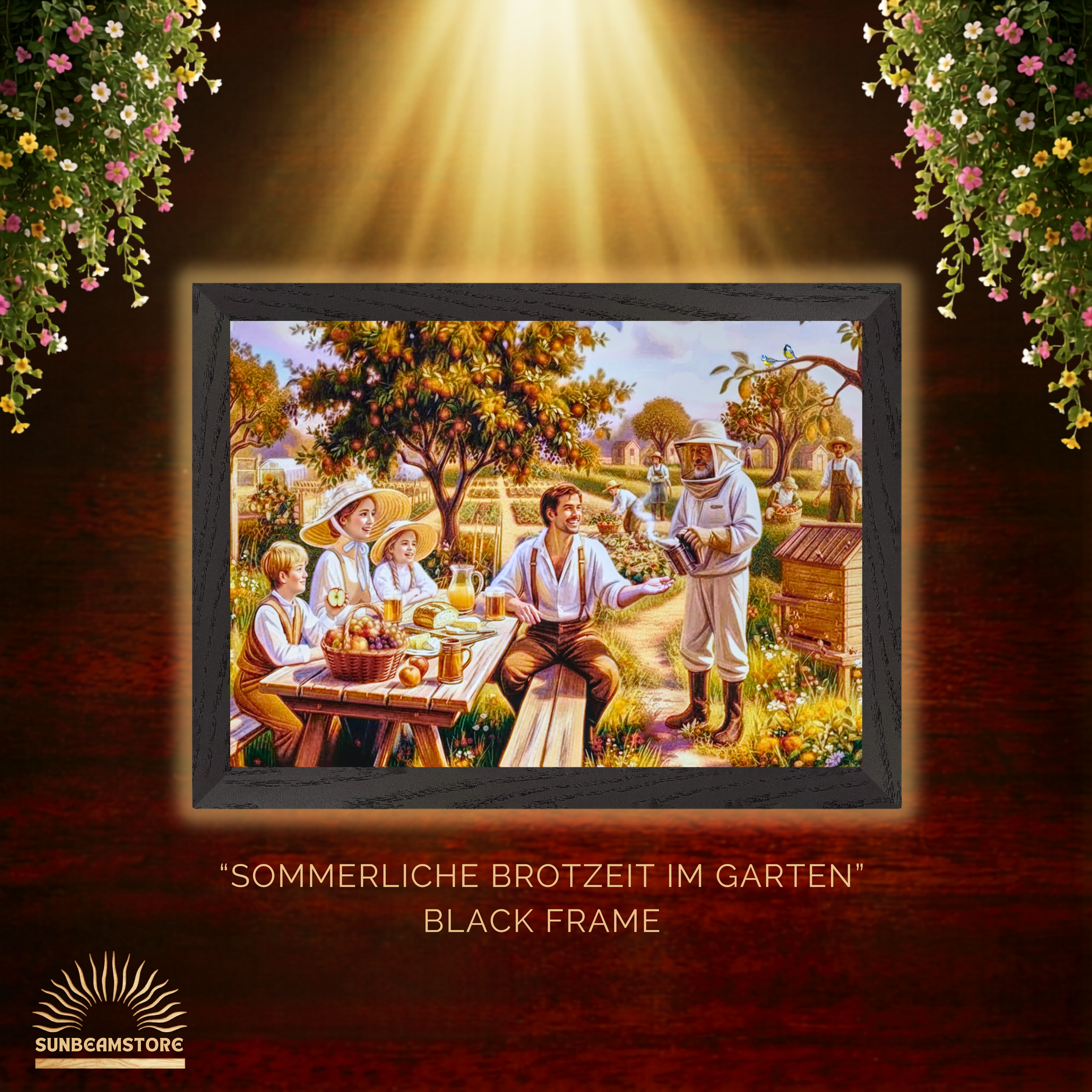 Sommerliche Brotzeit im Garten   Premium Wooden Framed Poster With Premium Semi-Glossy Paper