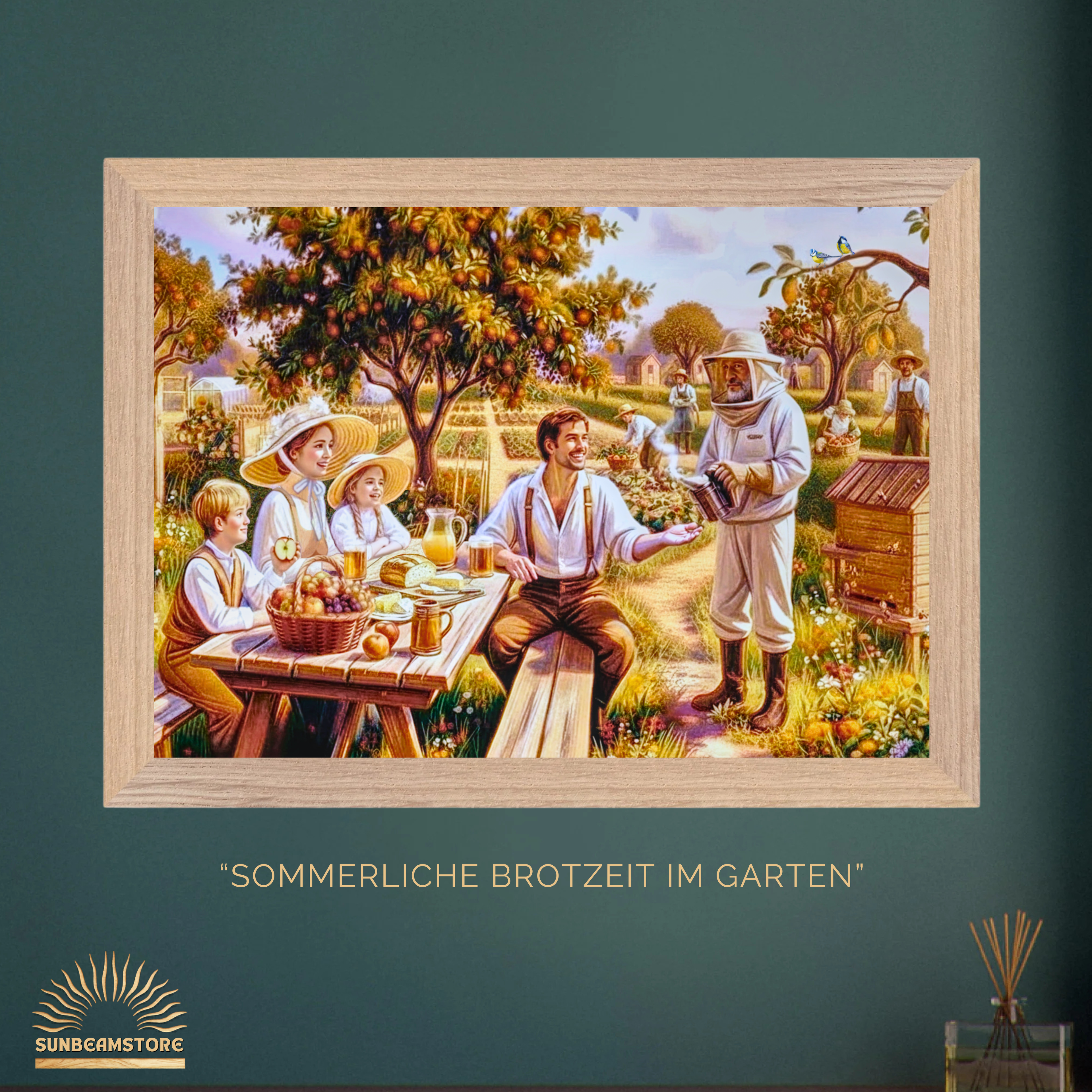 Sommerliche Brotzeit im Garten   Premium Wooden Framed Poster With Premium Semi-Glossy Paper