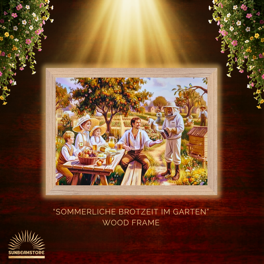 Sommerliche Brotzeit im Garten   Premium Wooden Framed Poster With Premium Semi-Glossy Paper