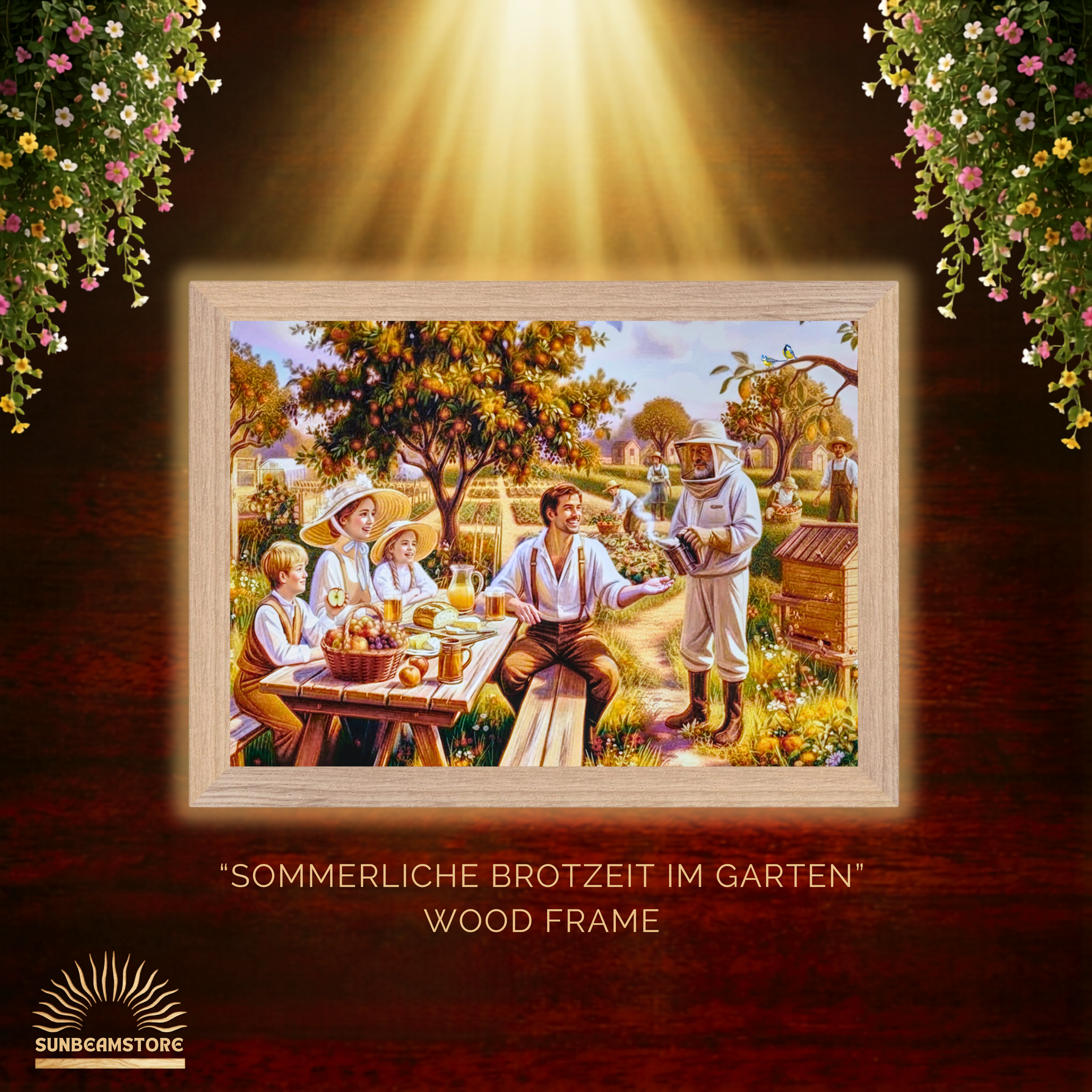 Sommerliche Brotzeit im Garten   Premium Wooden Framed Poster With Premium Semi-Glossy Paper