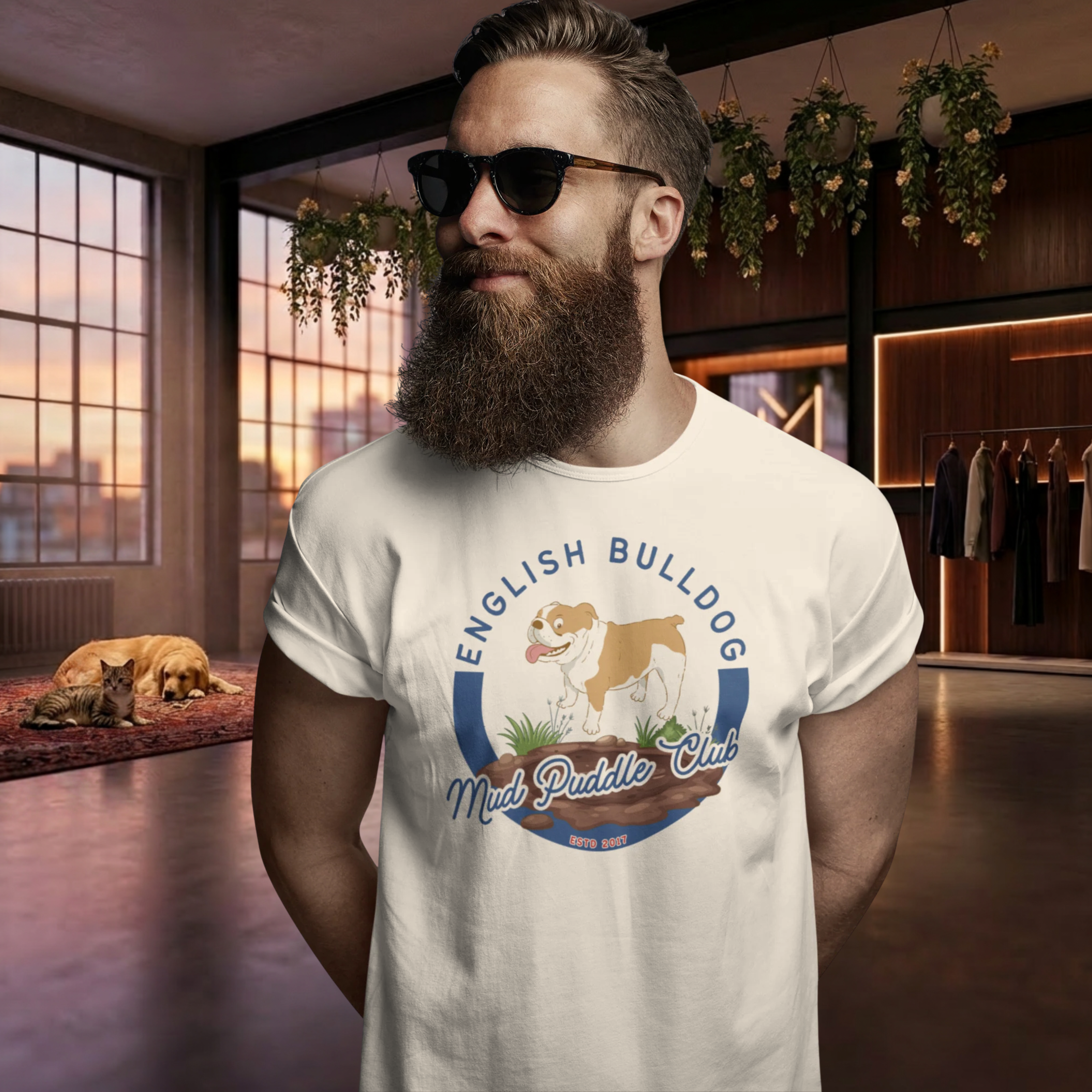 Englische Bulldogge T-Shirt – Lustiges Hundeshirt „Mud Puddle Club“ | Bulldog Lover Shirt Premium Unisex Crewneck T-shirt | Bella + Canvas 3001