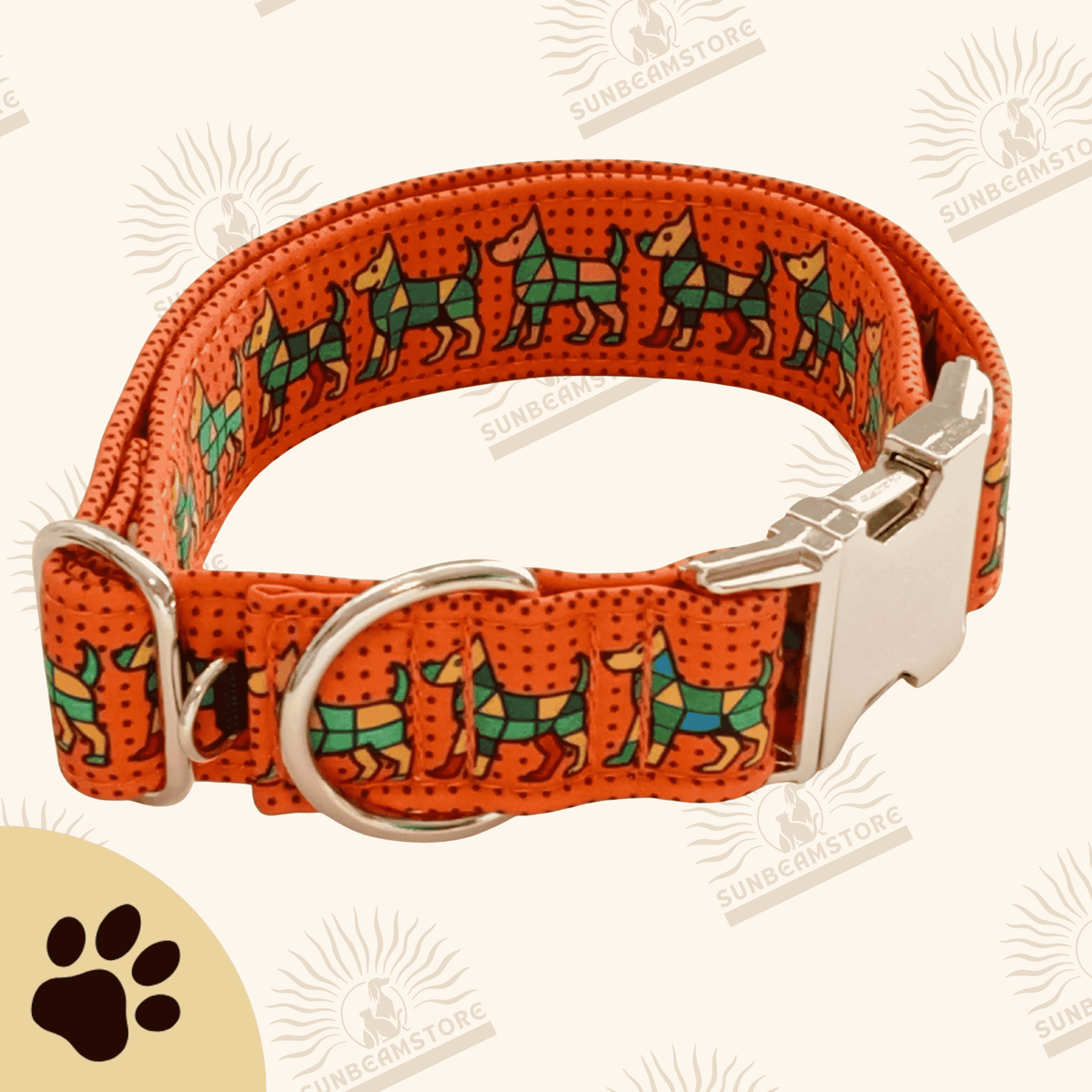 Bunter Hund – Hundehalsband in Orange mit buntem Hundemuster | Sunbeamstore - Sunbeamstore