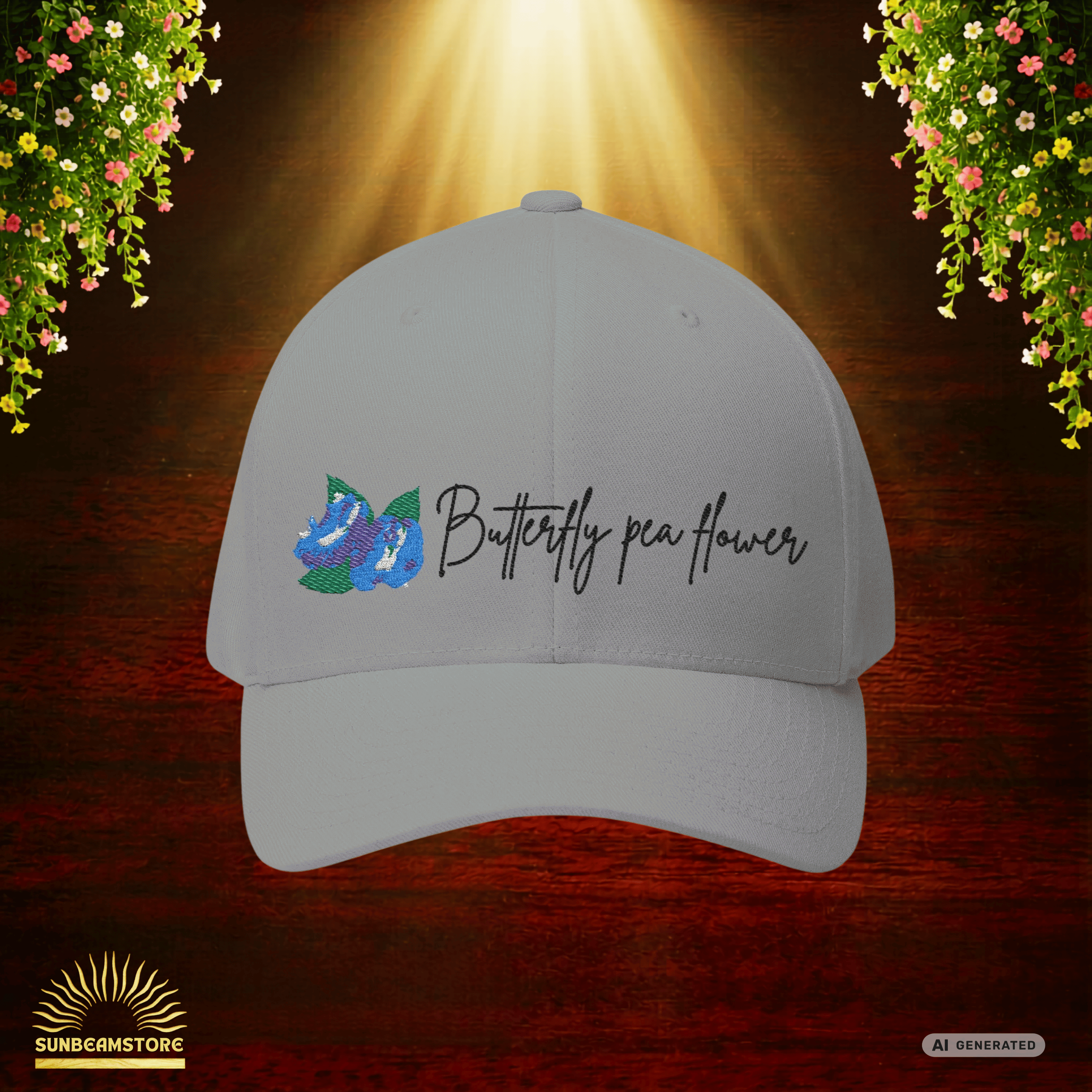 Butterfly Pea Flower Cap – Bestickte Botanical Baseball Cap – Florale Damen Cap - Sunbeamstore