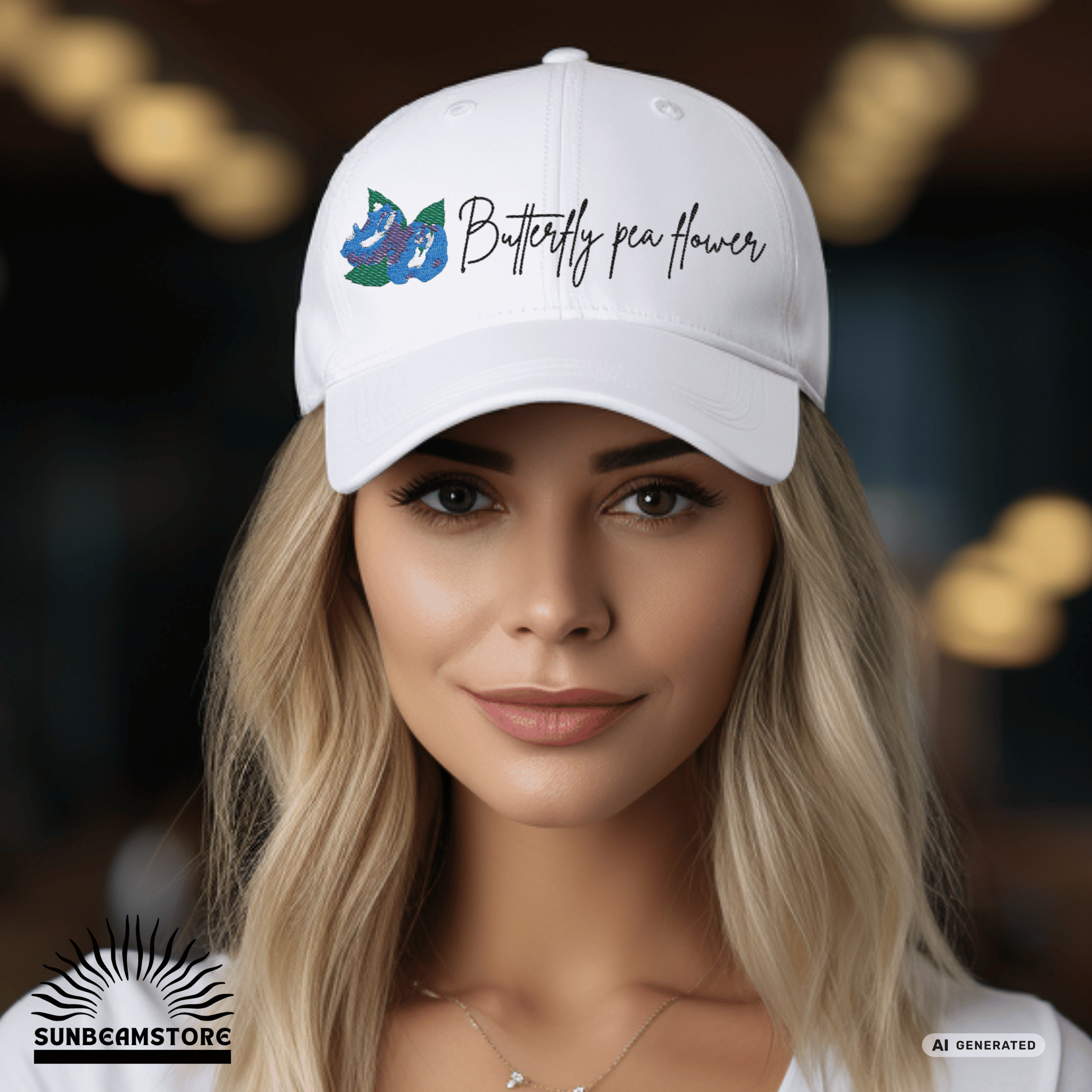 Butterfly Pea Flower Cap – Bestickte Botanical Baseball Cap – Florale Damen Cap - Sunbeamstore