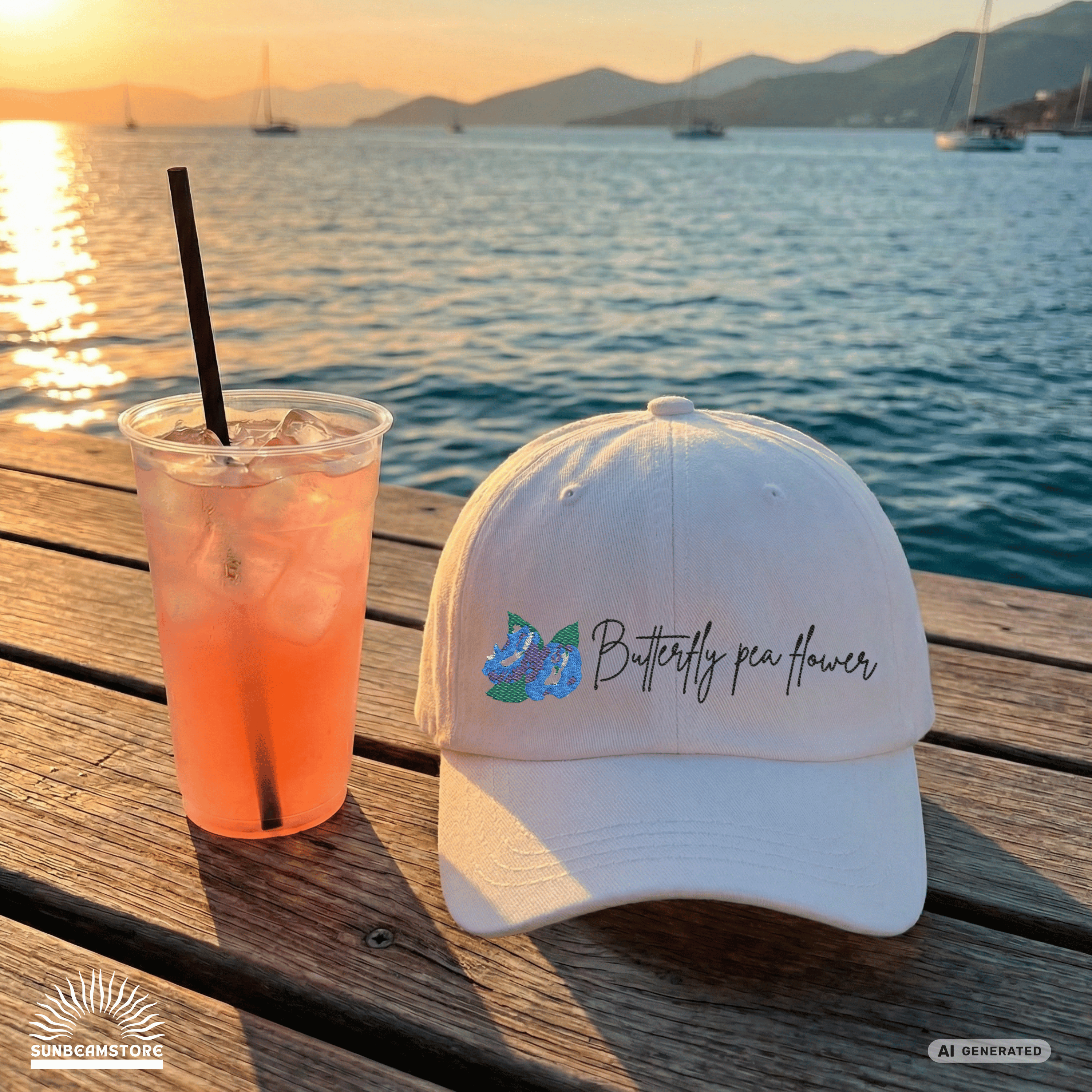 Butterfly Pea Flower Cap – Bestickte Botanical Baseball Cap – Florale Damen Cap - Sunbeamstore