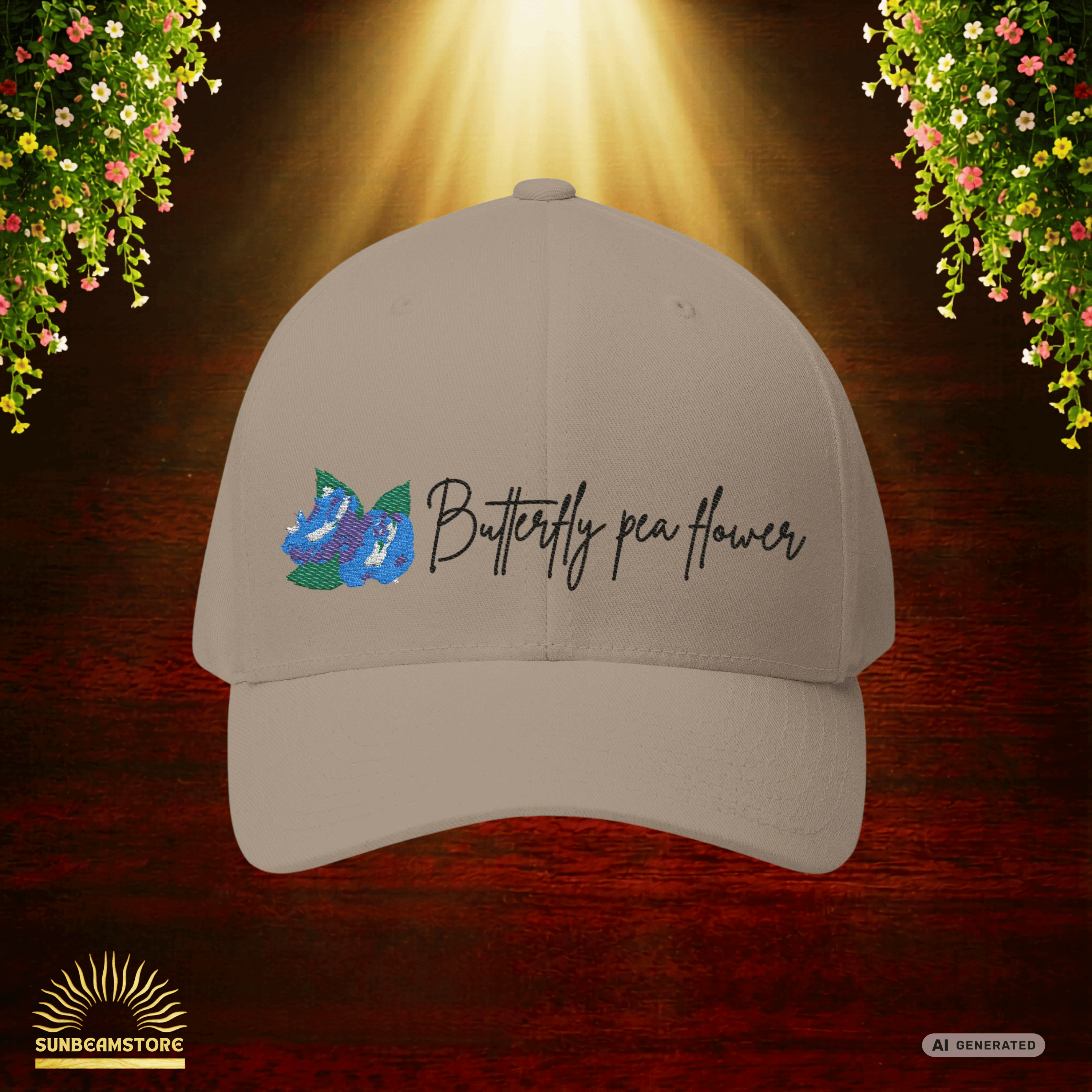 Butterfly Pea Flower Cap – Bestickte Botanical Baseball Cap – Florale Damen Cap - Sunbeamstore