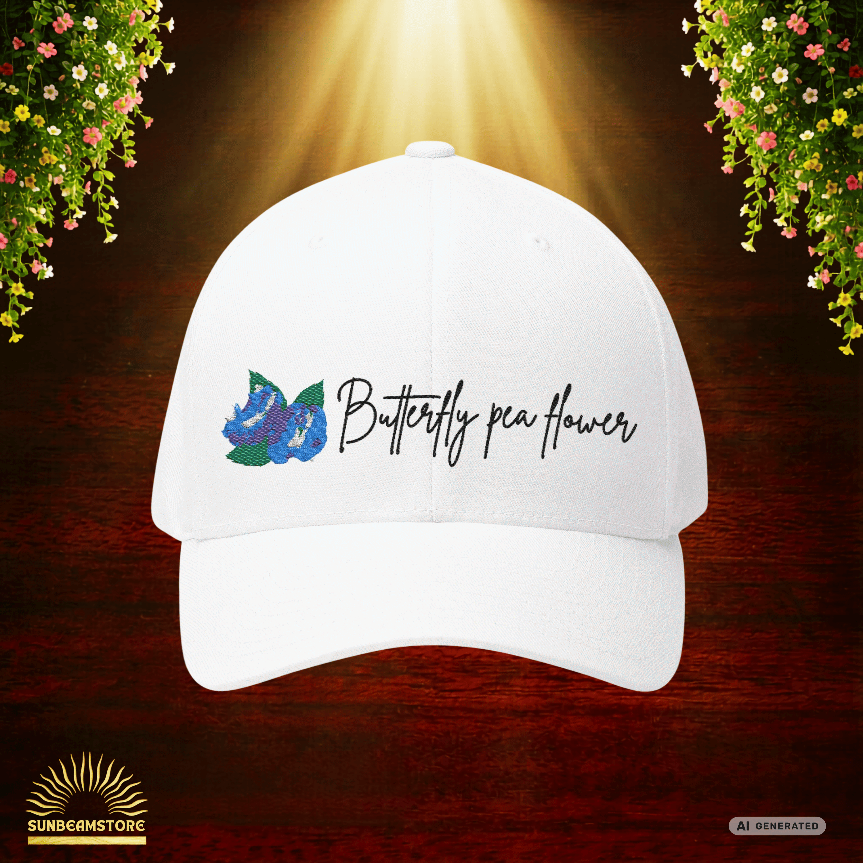 Butterfly Pea Flower Cap – Bestickte Botanical Baseball Cap – Florale Damen Cap - Sunbeamstore