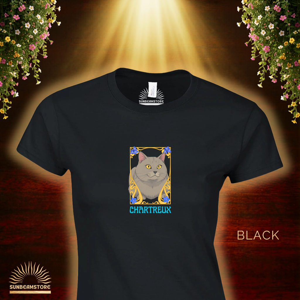 Chartreux Cat T-Shirt – Ästhetisches Katzenmotiv im Jugendstil | Cute & Elegant Cat Lover Gift
