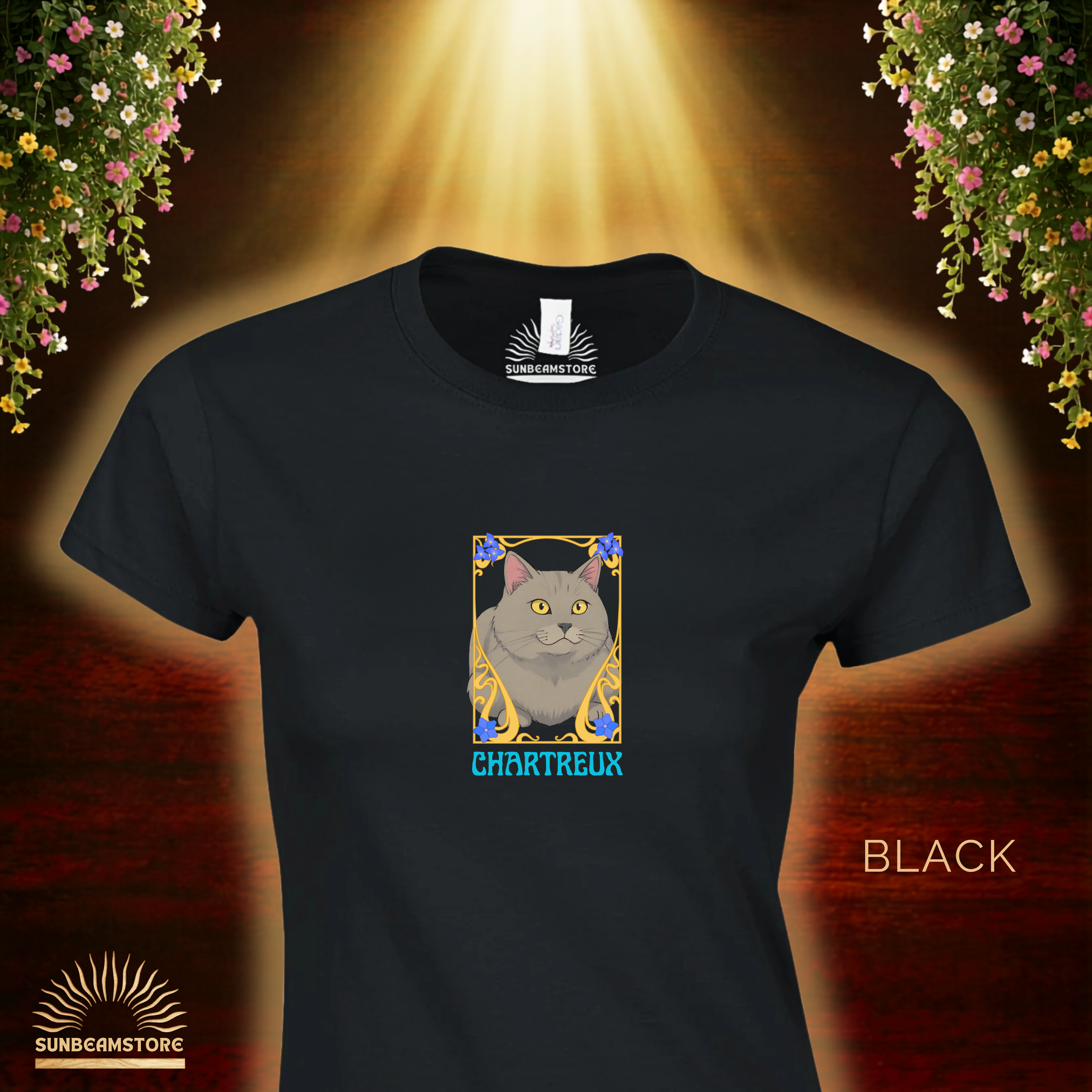 Chartreux Cat T-Shirt – Ästhetisches Katzenmotiv im Jugendstil | Cute & Elegant Cat Lover Gift