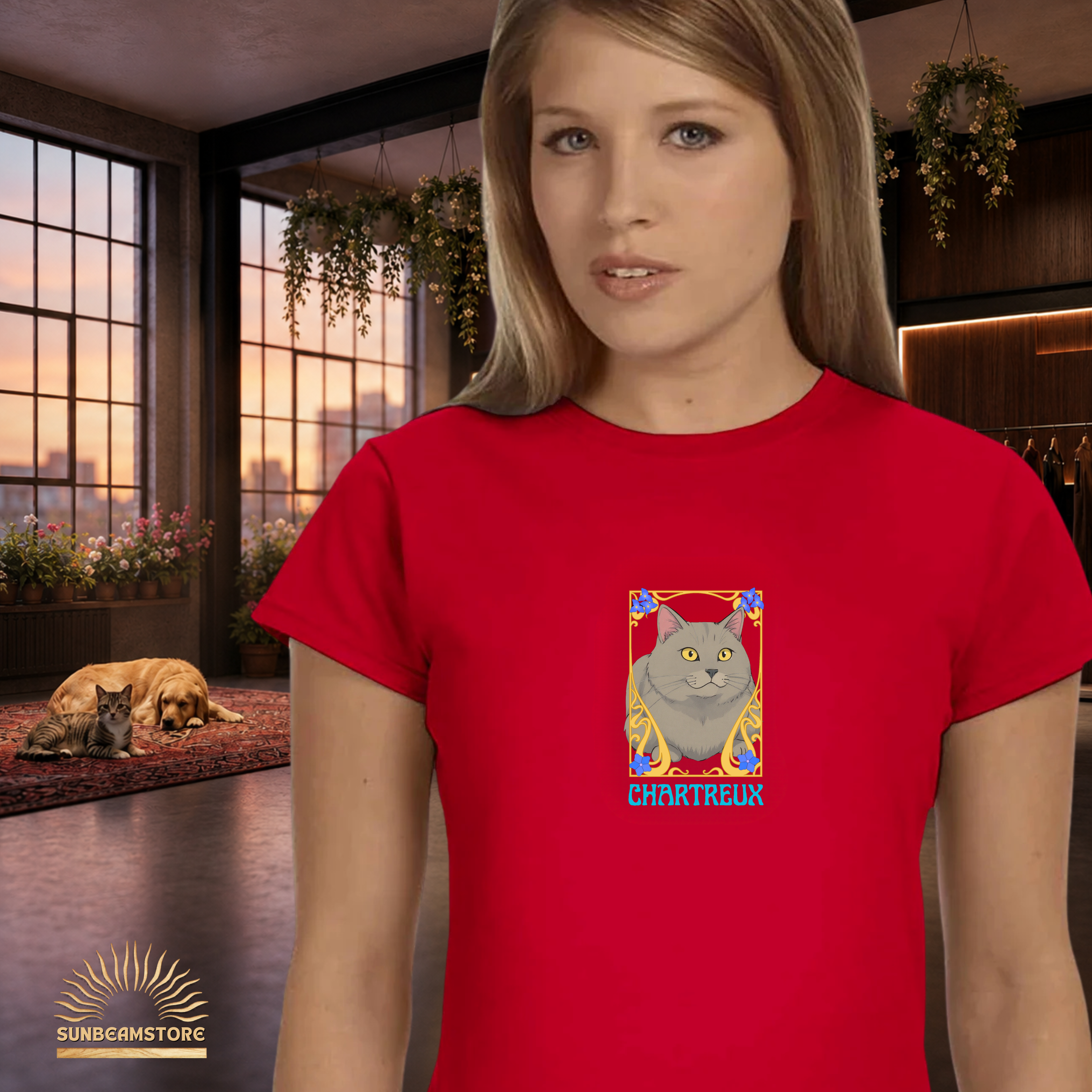 Chartreux Cat T-Shirt – Ästhetisches Katzenmotiv im Jugendstil | Cute & Elegant Cat Lover Gift