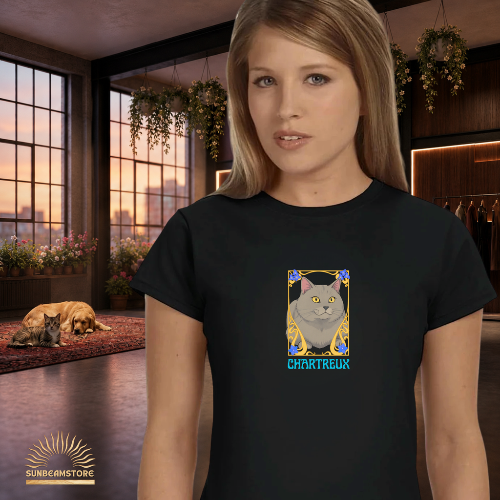 Chartreux Cat T-Shirt – Ästhetisches Katzenmotiv im Jugendstil | Cute & Elegant Cat Lover Gift
