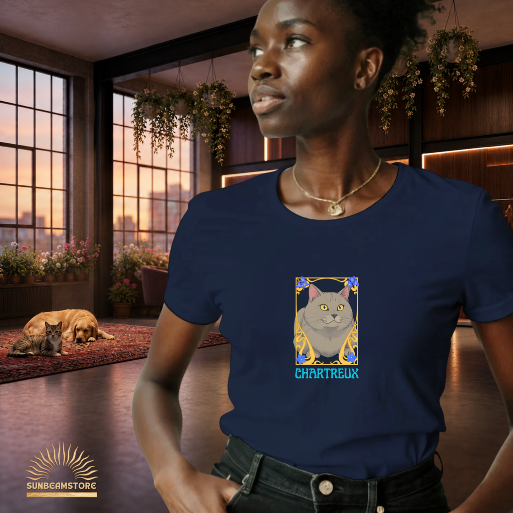 Chartreux Cat T-Shirt – Ästhetisches Katzenmotiv im Jugendstil | Cute & Elegant Cat Lover Gift